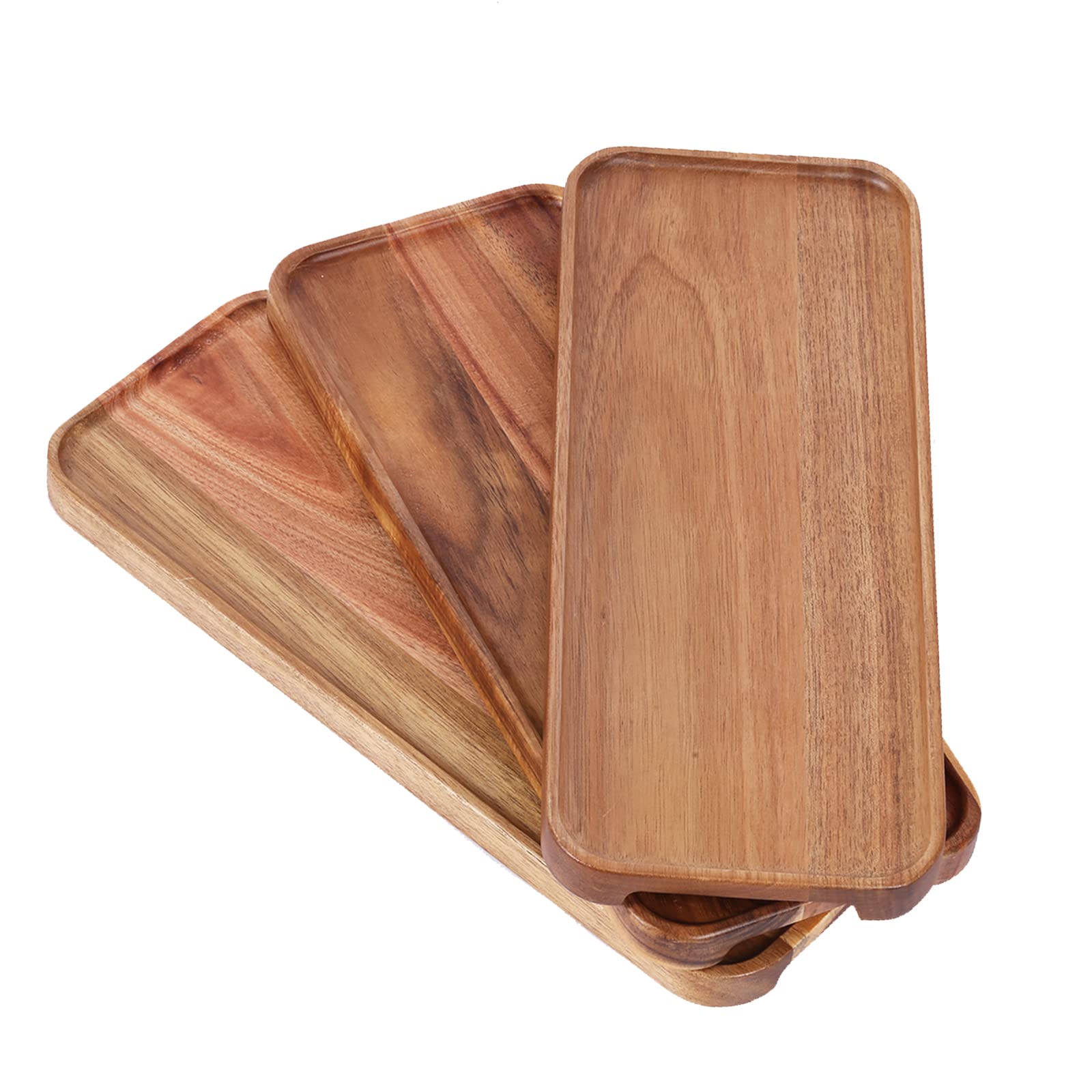 Plateaux Bois Acacia Lot De 3 Plateaux Rectangulaires En Bois D'acacia - 10x20cm, 20x20cm, 30x20cm Pour Service, Décoration Ou Rangement Plateaux Rectangulaires Bois Naturel Pour Fromage Bougie