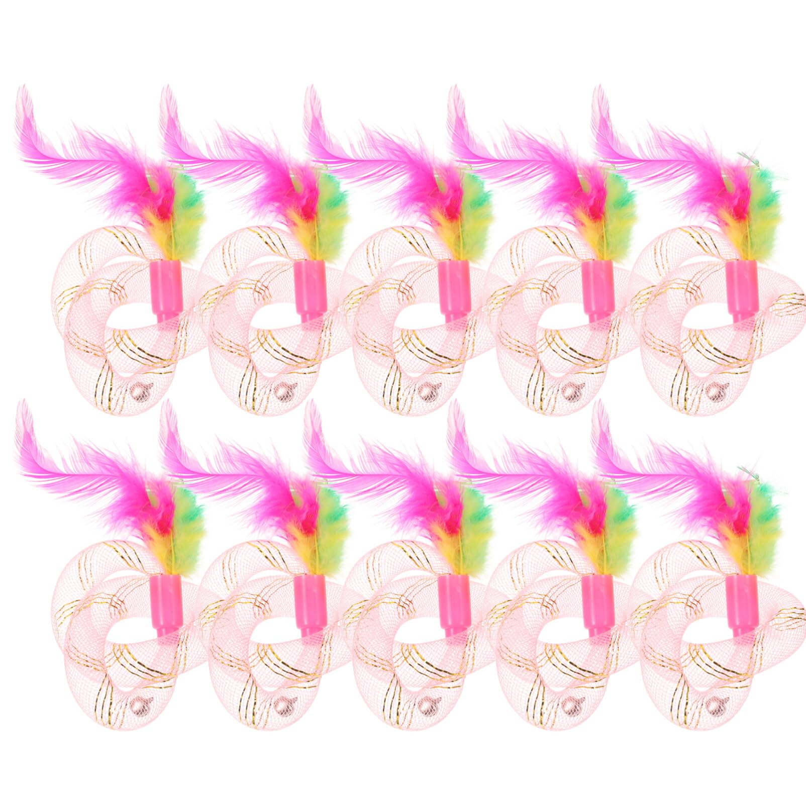 TEHAUX 10pcs Cat Spring Toy, Plastic Cat Playing Toy Cat Twist Toy with Feather (Random Color)- Dog Toy, Providing Interactive Playtime