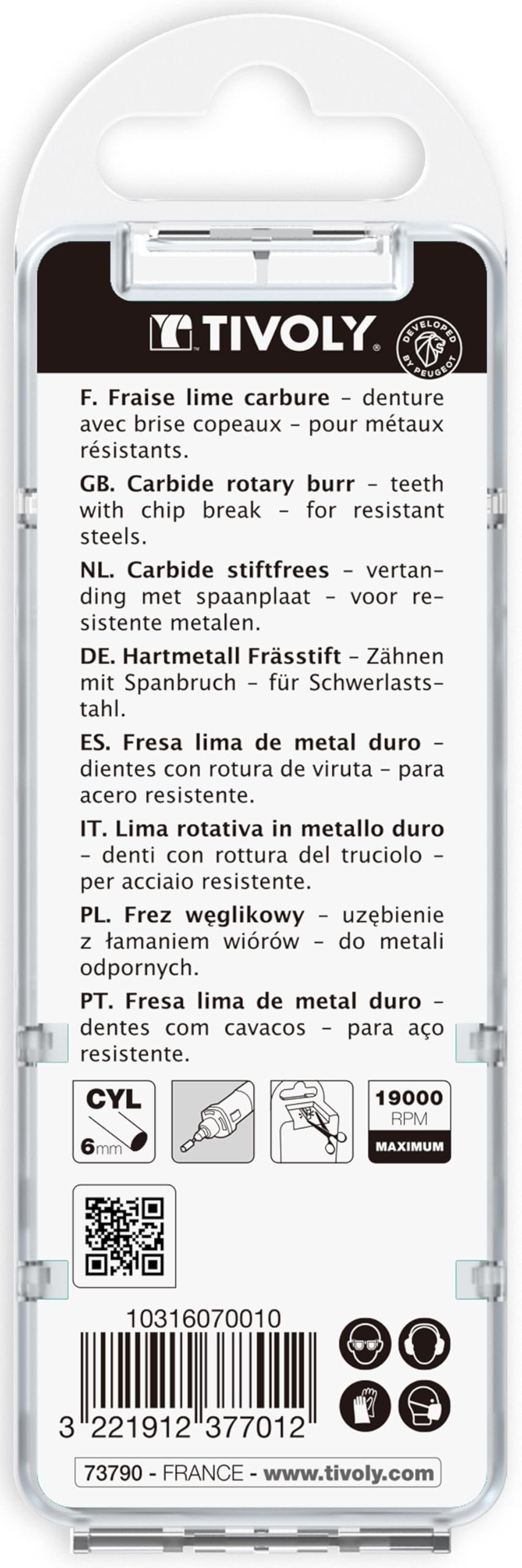 TIVOLY - Coffret 3 Fraises Limes Carbure Ø10mm - Fraisage des Métaux les plus Résistants - Queue Cylindrique Ø6mm pour Meuleuse Droite