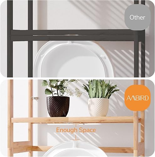 Miniatura 5 de AMBIRD Almacenamiento sobre el inodoro, organizador de baño de 3 niveles sobre el inodoro con estantes de bambú resistentes, estante de inodoro
