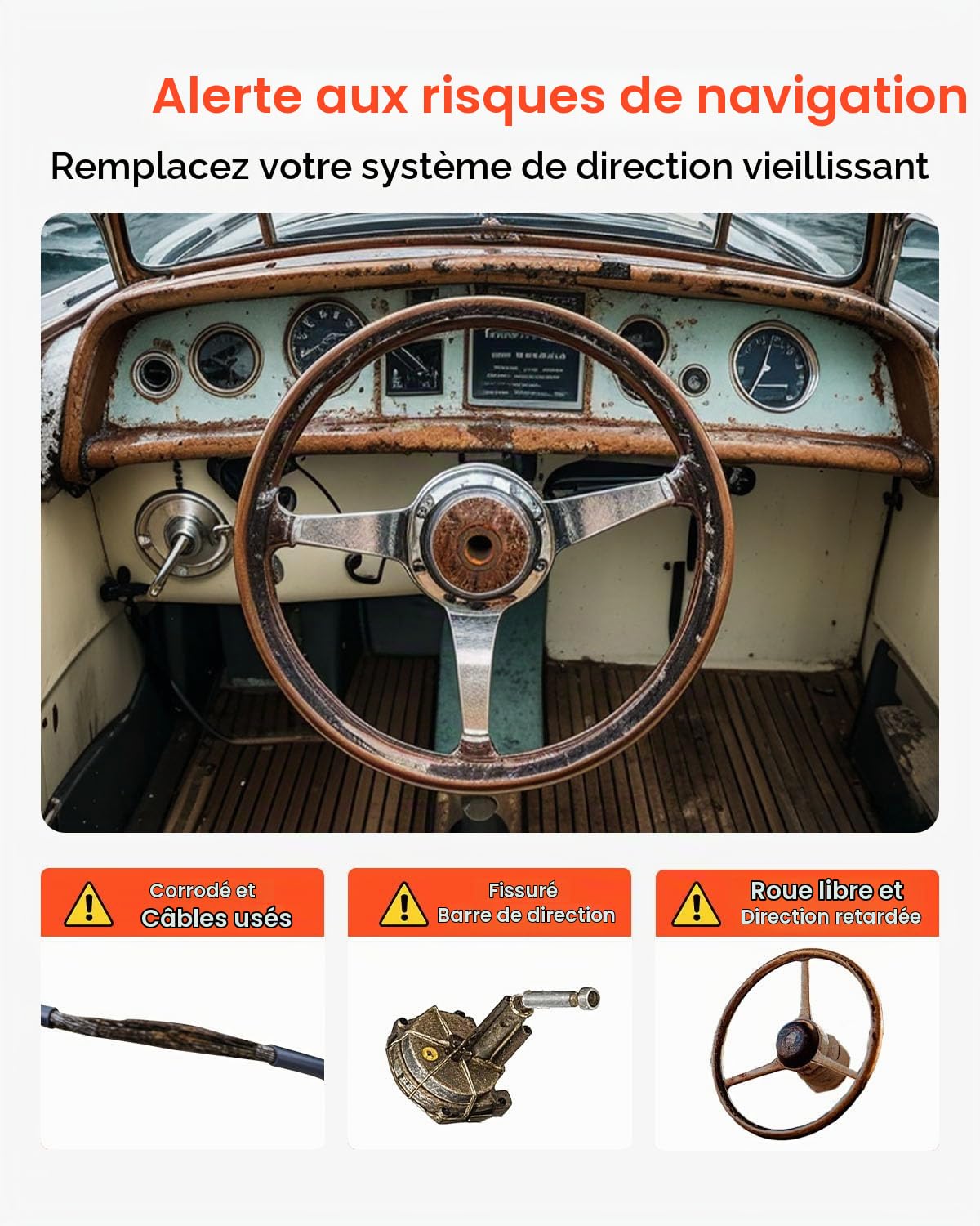 VEVOR Kit Direction Hydraulique Hors-bord avec Câble 3,96 m SS13713 et Volant 34,3 cm, Système de Direction Hydraulique Marin, Accessoires pour Bateau Voyage
