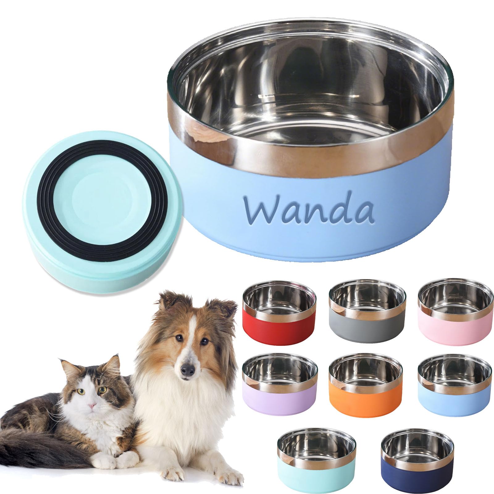Personalised Dog Bowl with Name, Custom Stainless Steel Engraved Pet Food Bowl, Large Capacity Double Layer Heightened with Non-Slip Bottom Pad for Feeding Water and Food (L)