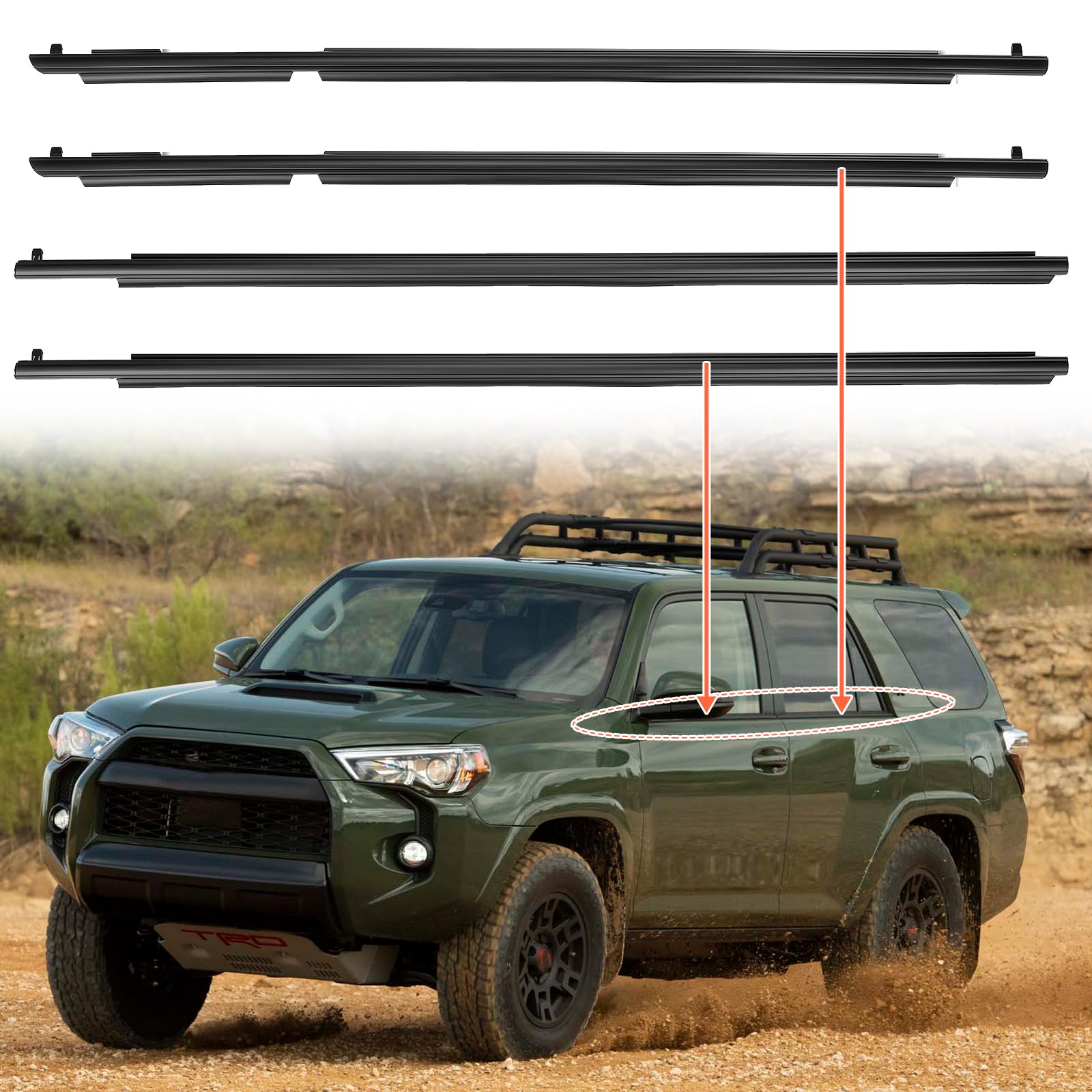 ACLONG Weatherstrip Window Seal Car Window Moulding Trim Sweep Felt Seal Kit Fit for Toyota 4Runner 2010-2021 Replaces 75712-35011 75711-35011 75721-35011 75722-35011-4 Piece Set