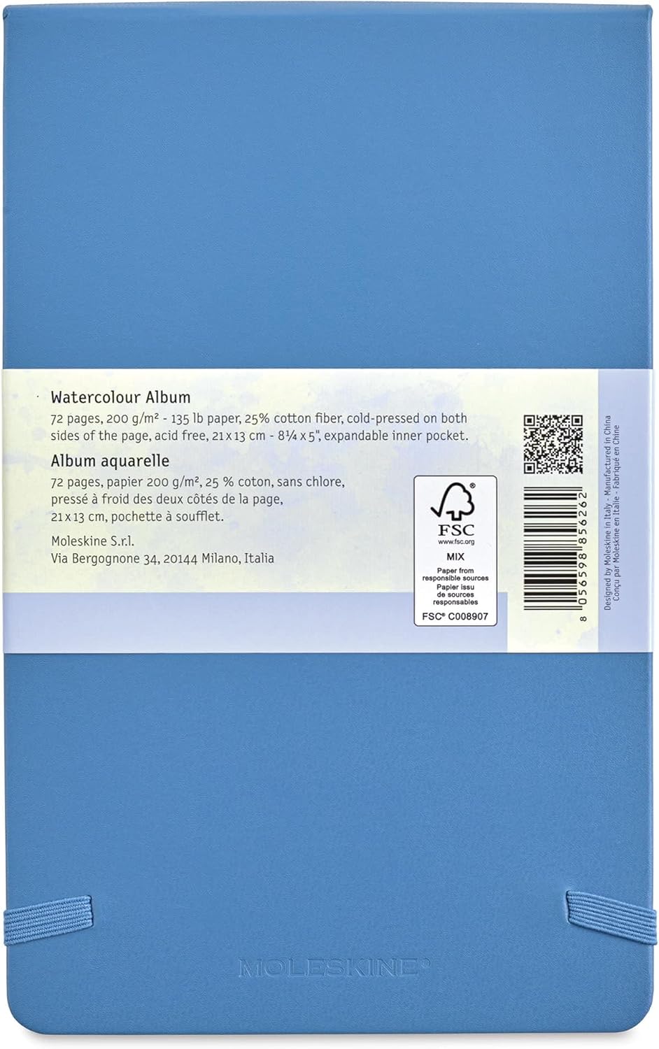 Moleskine Art Watercolor Album, Large, Plain, Cornflower Blue, Hard Cover (5 x 8.25)