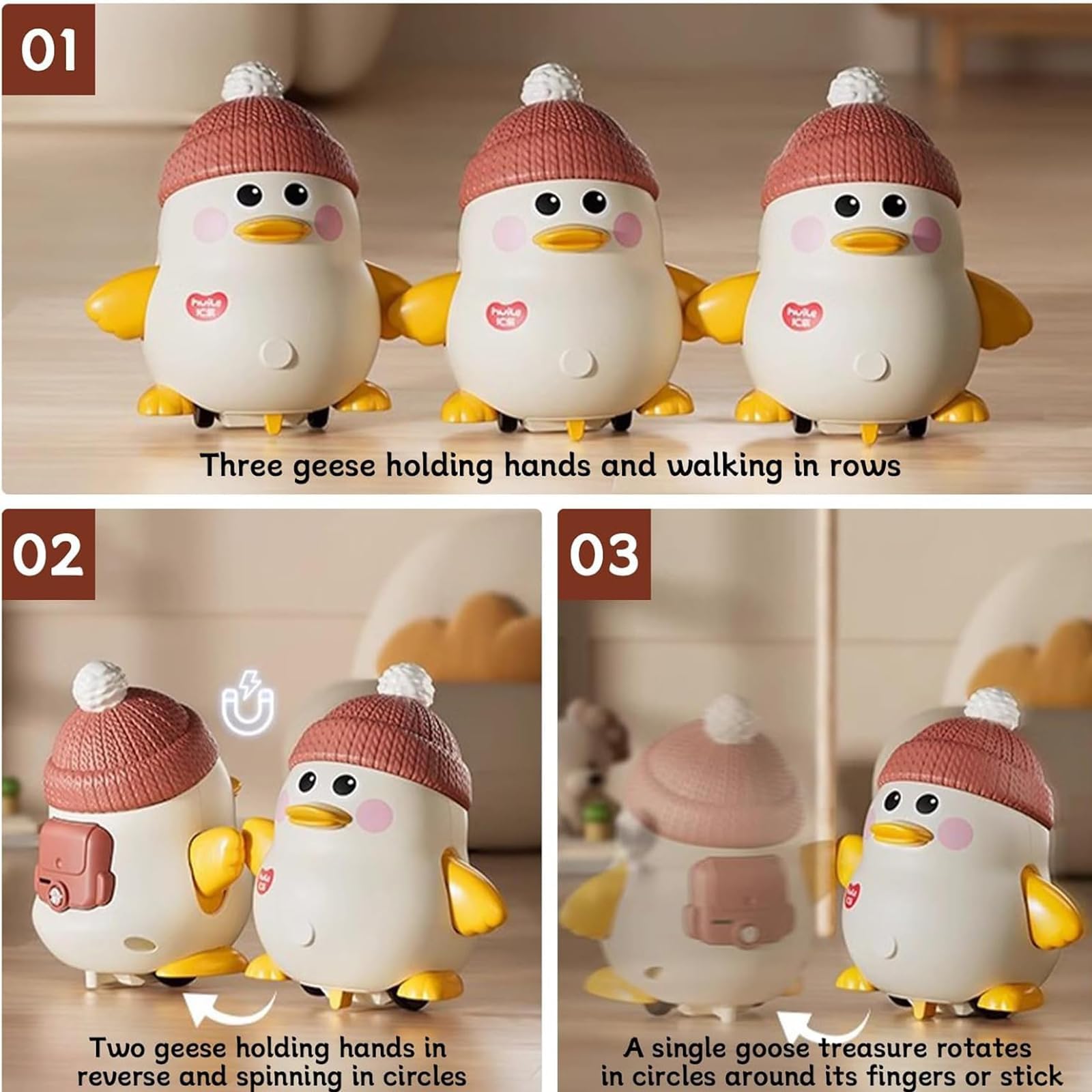 Juguete familiar de pato para jugar con la barriga, juguete para gatear iluminado, juguete para bebé de la familia de patos, juguete para gatear que se balancea con luz, adecuado para niños y niñas de