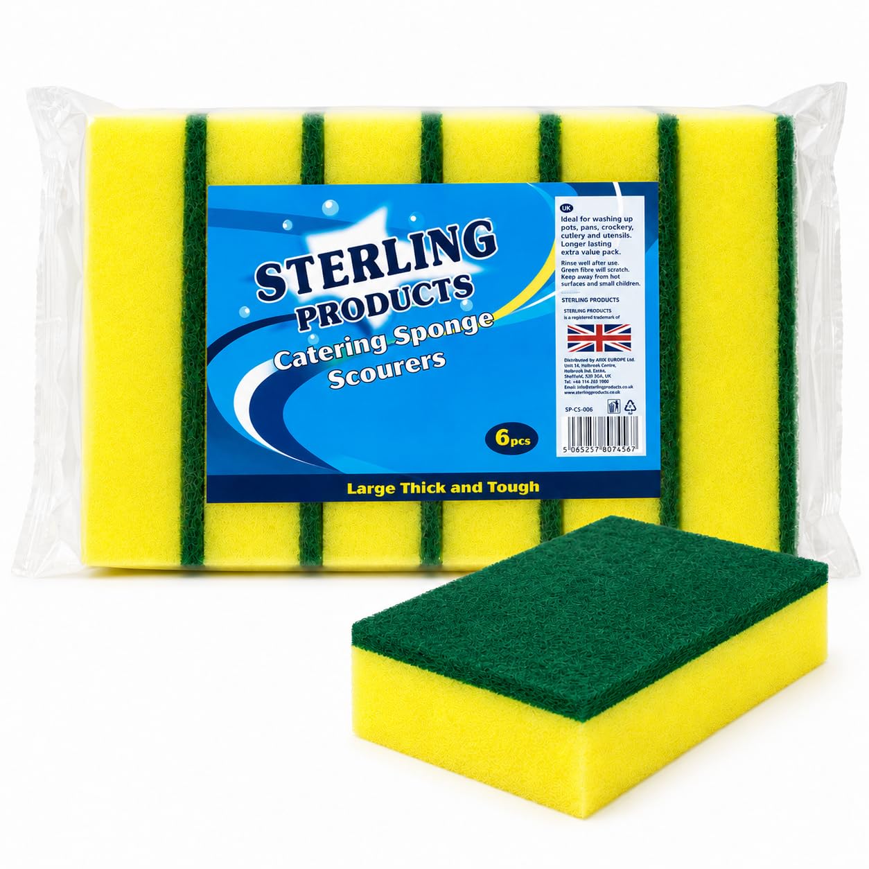 STERLING PRODUCTS Catering Sponge Scourers 6 Pack – Heavy Duty Cleaning Sponges for Commercial Kitchens, Pots, Pans & Catering Use