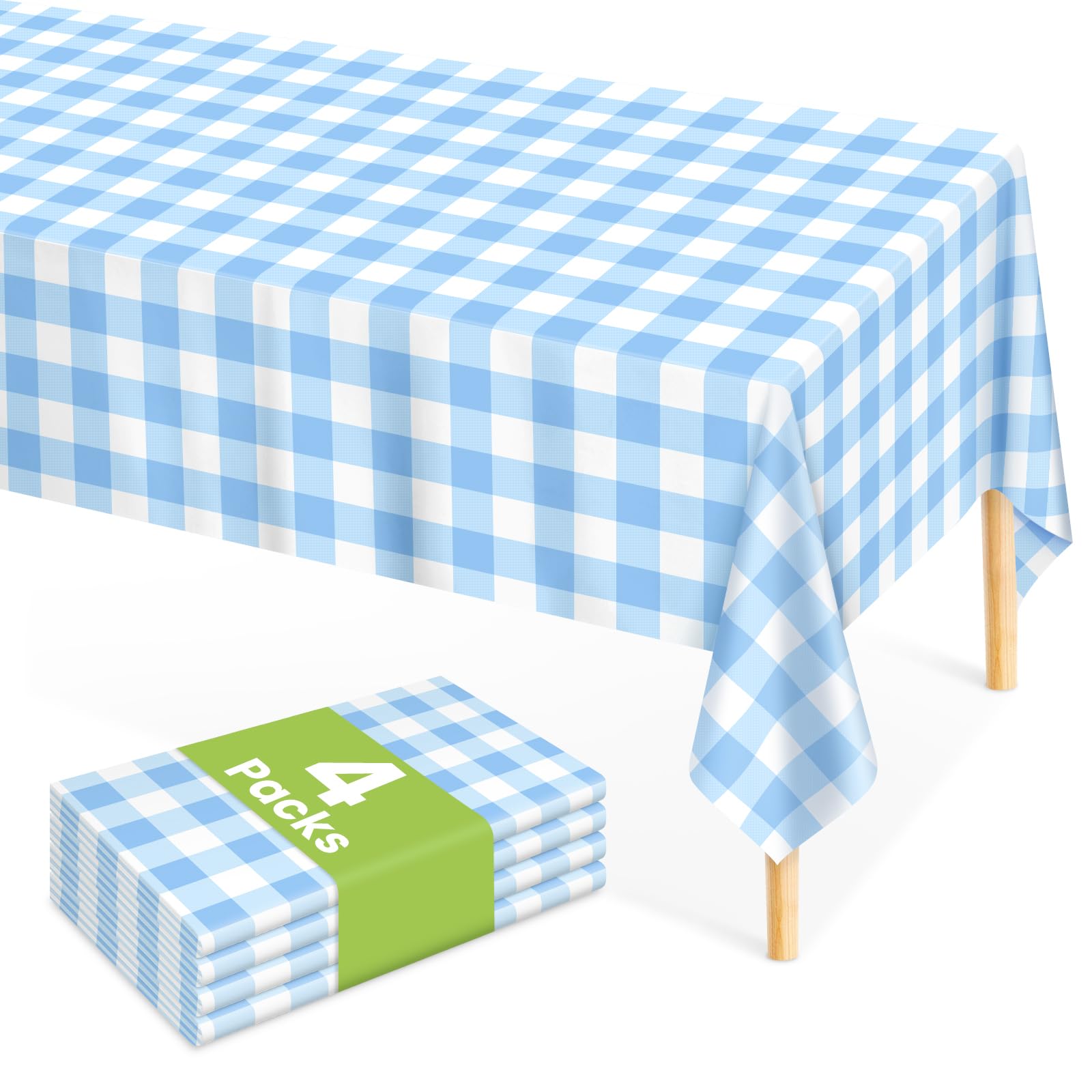 Mulbozy 4 Pcs Blue Gingham Tablecloth 54×108in, Blue Checkered Table Cloth