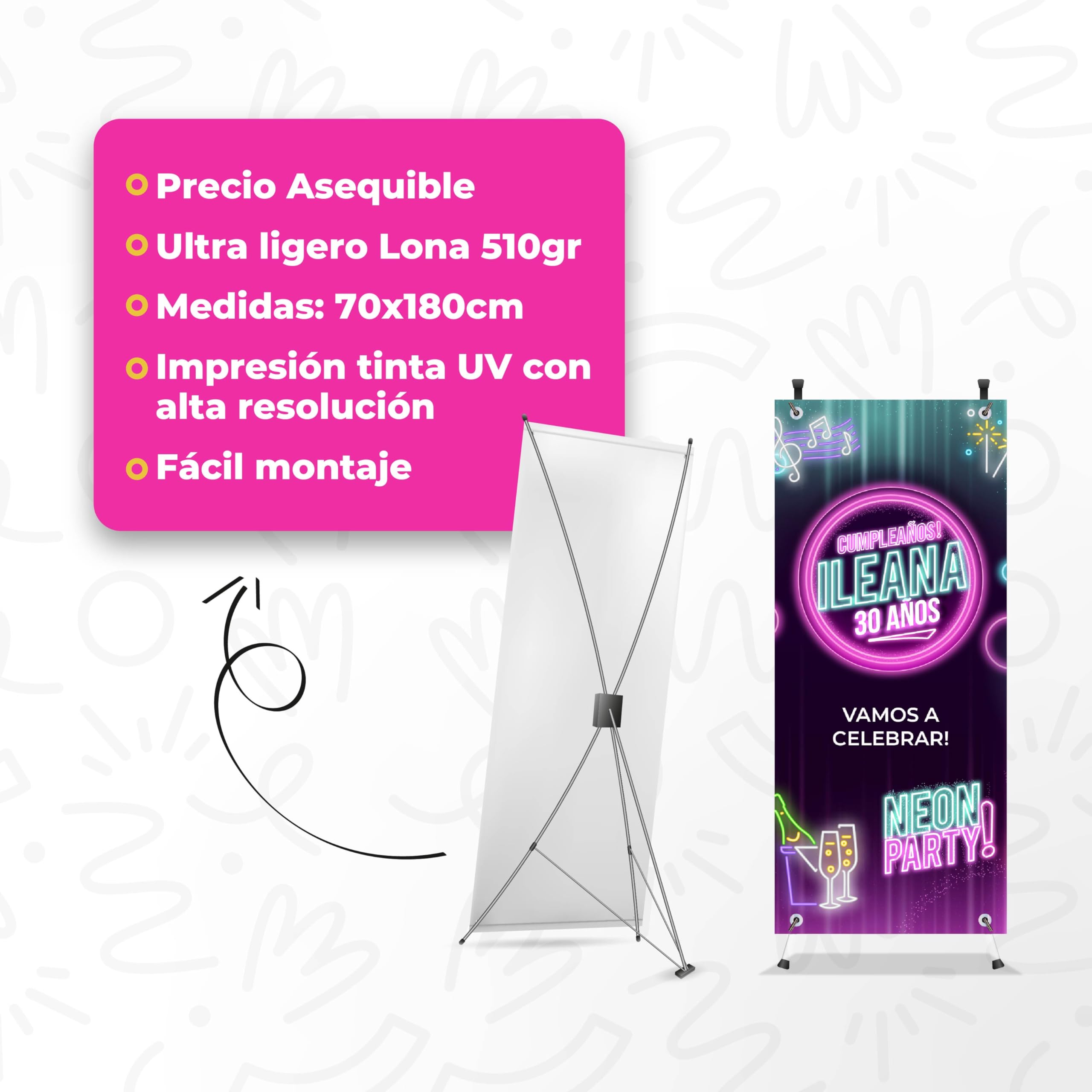 Cartel Personalizado Cumpleaños - Photocall con Estructura Decoración Cumpleaños 180x70cm - Personalizable con Nombre y Edad - Pancarta Personalizada de Cumpleaños Feliz