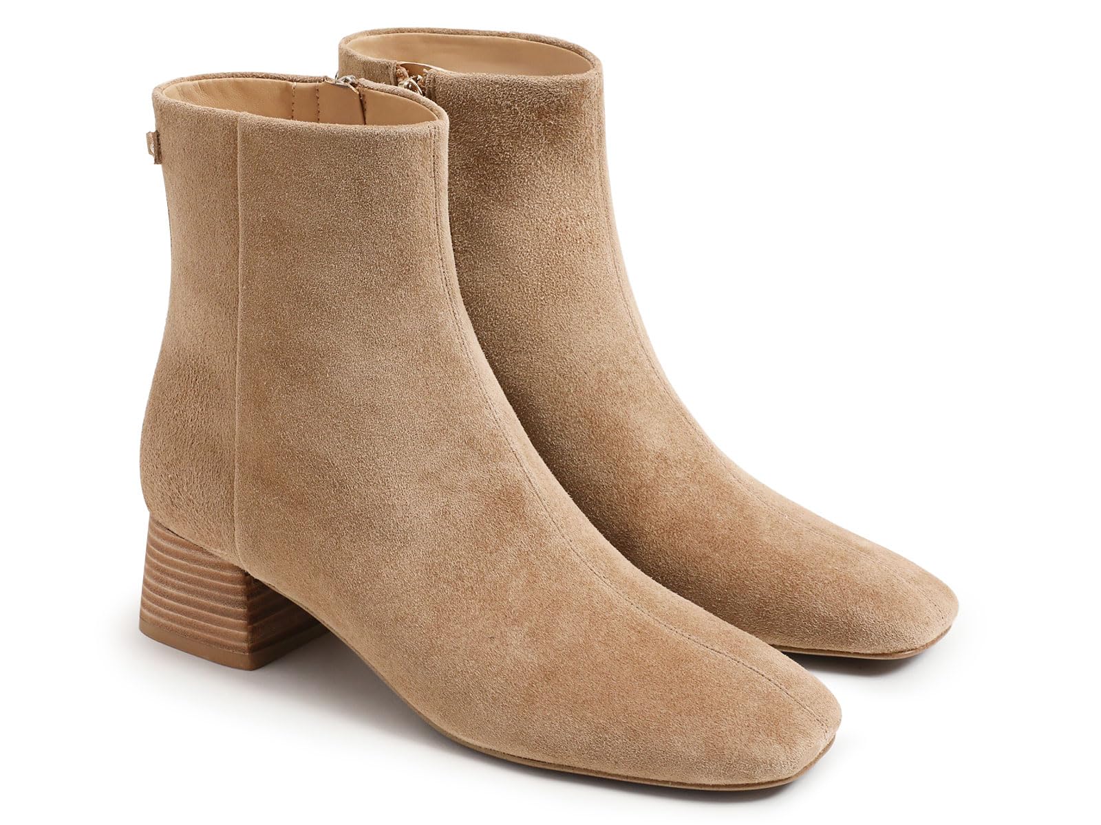 Coutgo Womens Ankle Boots Chunky Low Heel Square Toe Booties Side Zipper Winter Dress Shoes
