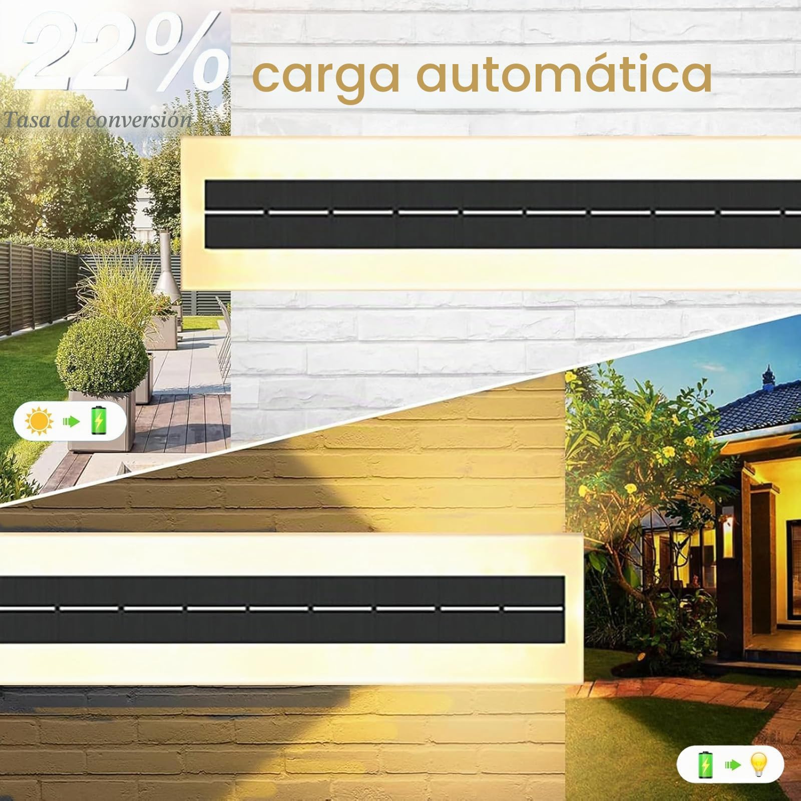 Lámpara de Pared Solar IP65 Impermeable Luz de Pared Exterior Jardín LED Aplique de Pared Negro Rectangular Aluminio Iluminación de Pared 68W Moderno para Patio Garaje (Luz Neutra 4000K,30CM)
