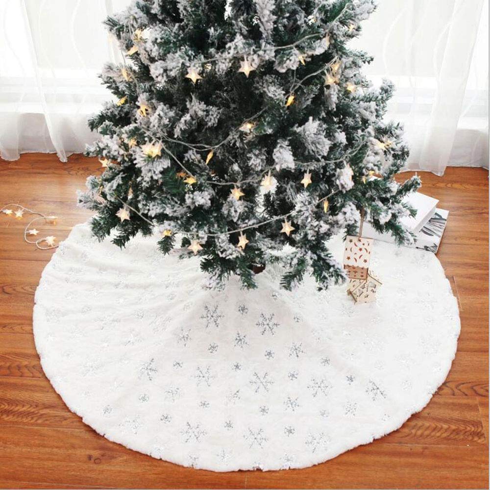 Gonna Albero Natale Blu Con Fiocchi Neve Argento - Pelliccia Finta Decorazione Natalizia - Foto 5