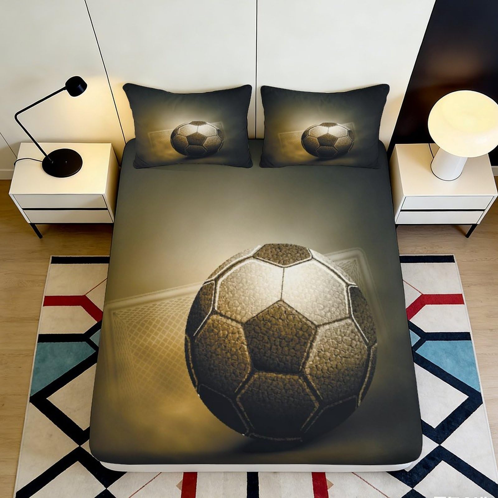 3D Printed Soccer Goal Fitted Sheet Microfiber Anti-Slip Football Bed Cover for Bedroom Dorm Mattress Protection Decor 120x200x25cm