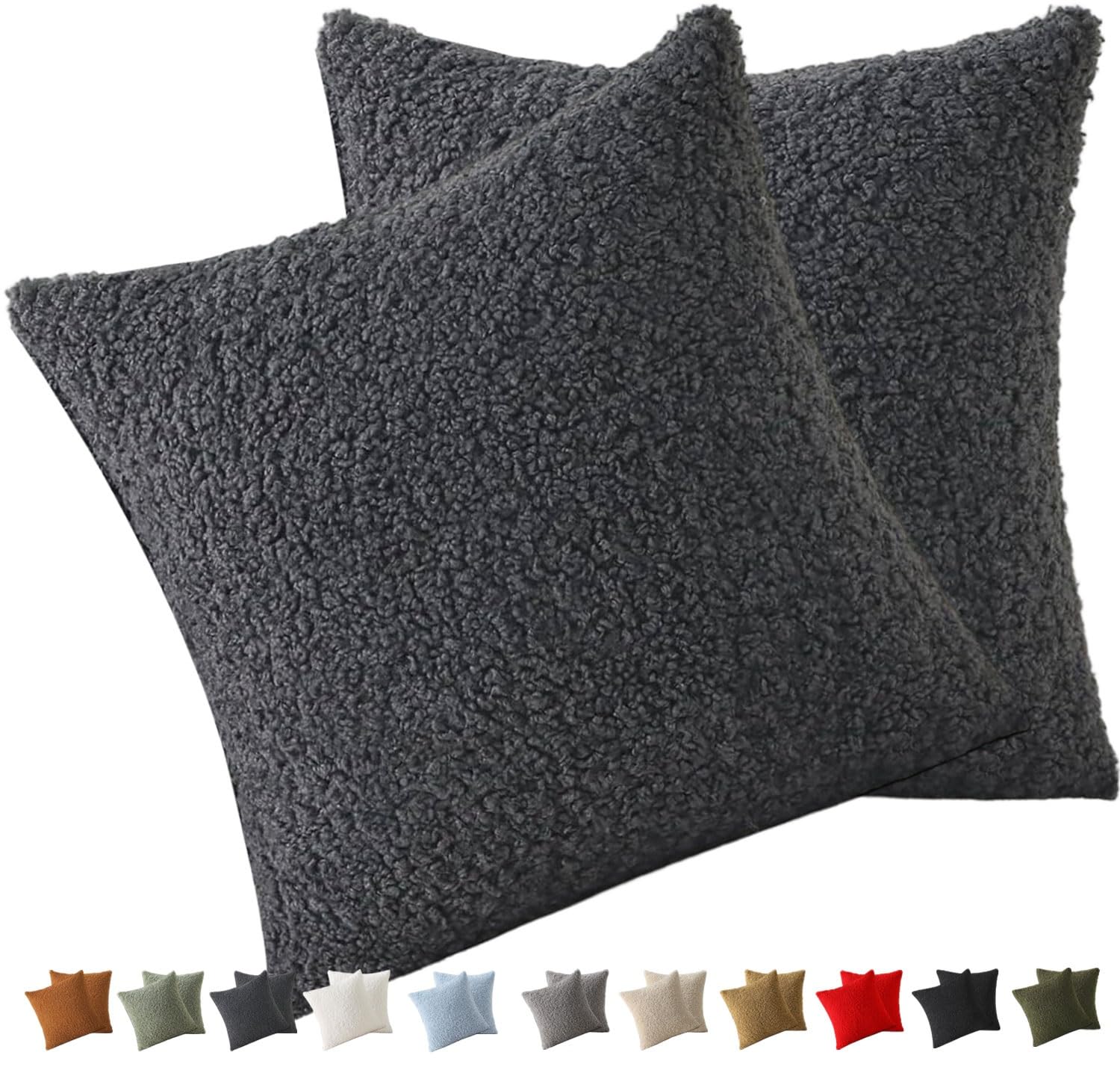 uyeoco Cushion Covers 50x70 30x50 60x80 60x60 80x80 - Luxury Teddy plush Rectangle/Square Throw Pillow Cases - Decorative Soft Pillowcase for Sofa Couch Bedroom with Zipper(dark gray,60x60cm/24x24in)