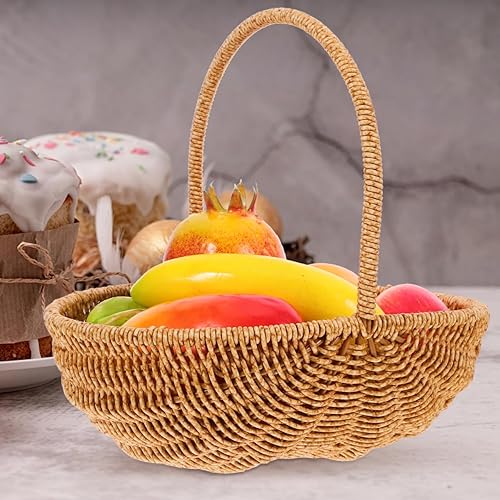 Miniatura 2 de LIFKOME Cesta de picnic de ratán de plástico cesta de flores de Pascua con asa Cesta de almacenamiento tejida para decoración casera de boda 10.6 in