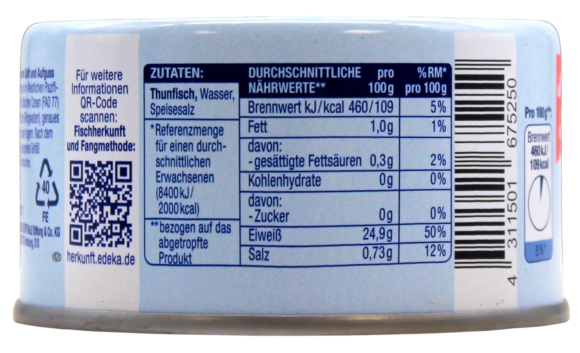Gut & Günstig MSC Thunfisch-Filets in eigenem Saft und Aufguss, 24er Pack (24 x 150g)