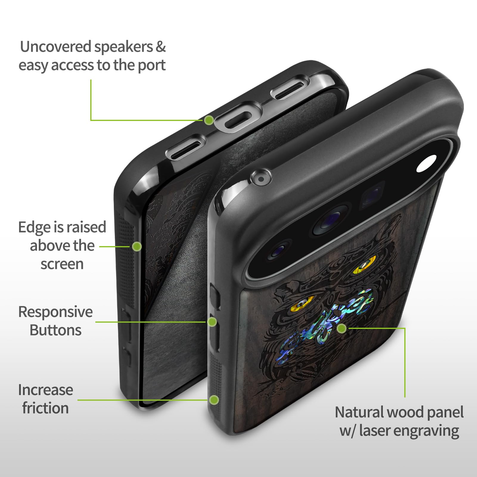Carveit Madera Funda para Google Pixel 11 Pro (Oscura-Elegancia Nocturna)