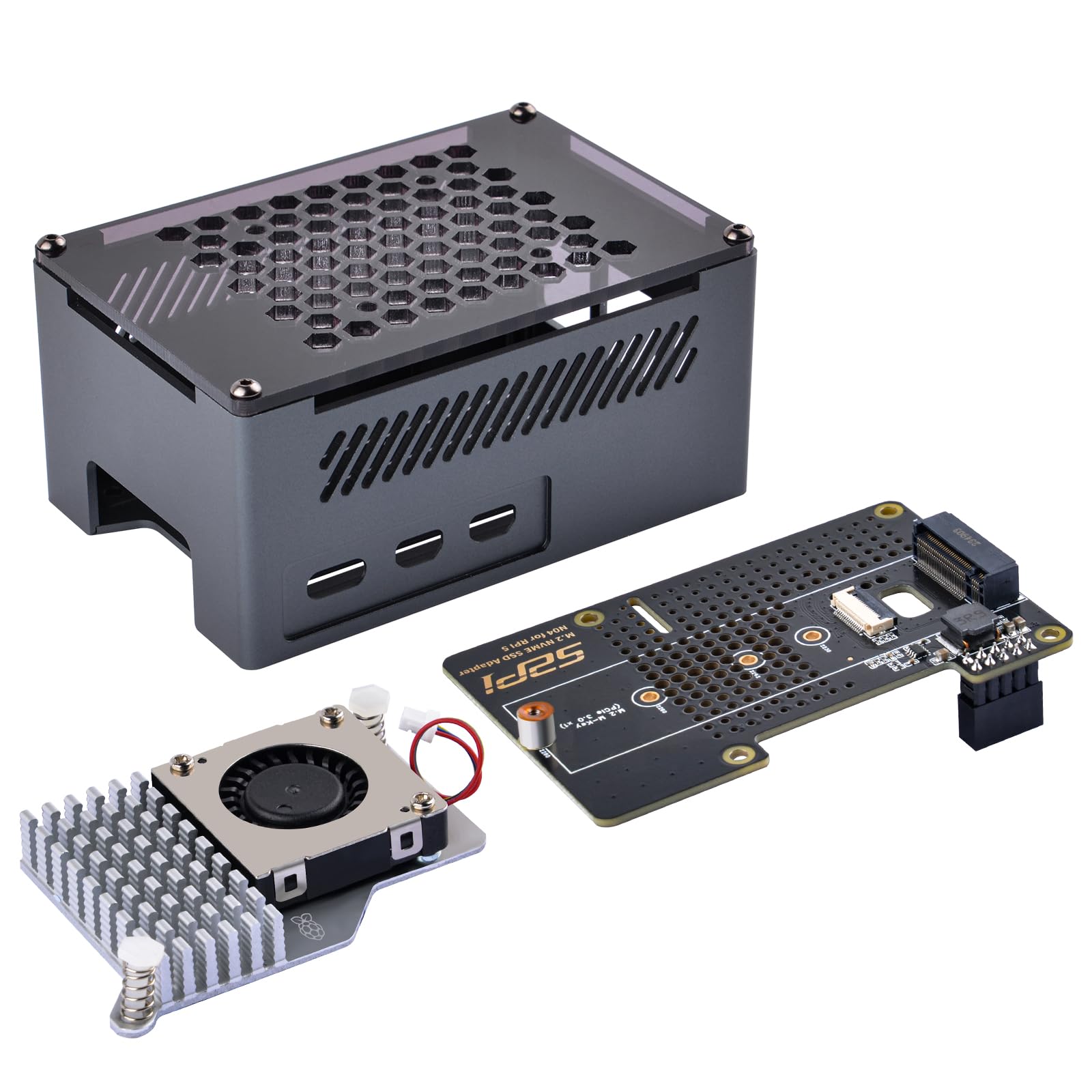 GeeekPi Metalen Behuizing voor Raspberry Pi 5, met Officiële Actieve Koeler, N04 M.2 NVMe SSD PCIe randkaart en 27W USB C-voeding voor Raspberry Pi 5 8GB 4GB