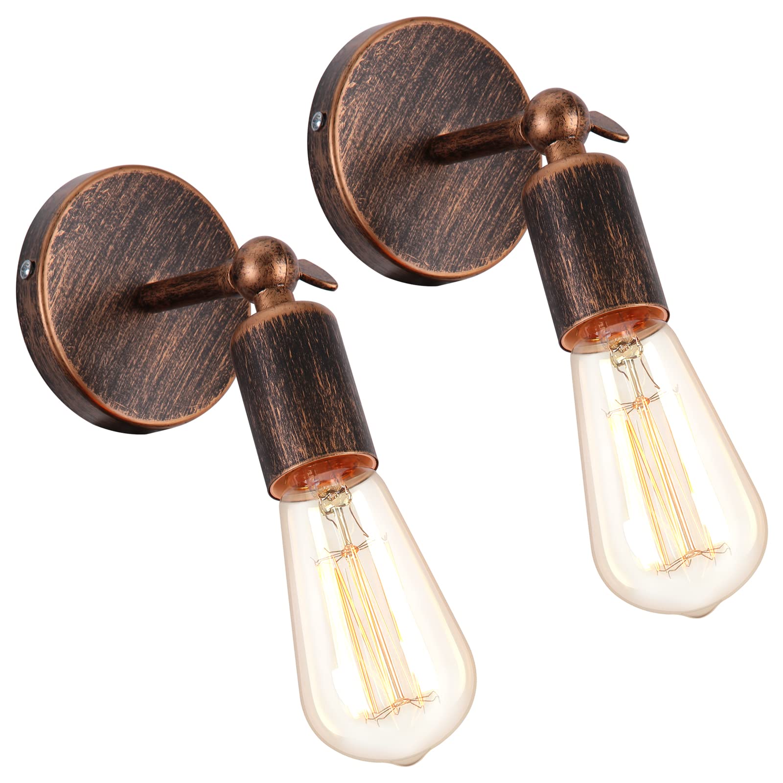 iDEGU 2 Piezas Lámparas de Pared Industrial E27 Aplique de Pared Vintage Pantalla de Metal Orientable a 180° Retro Iluminación de Pared Interior para Dormitorio, Pasillo, Salón (Bronce)