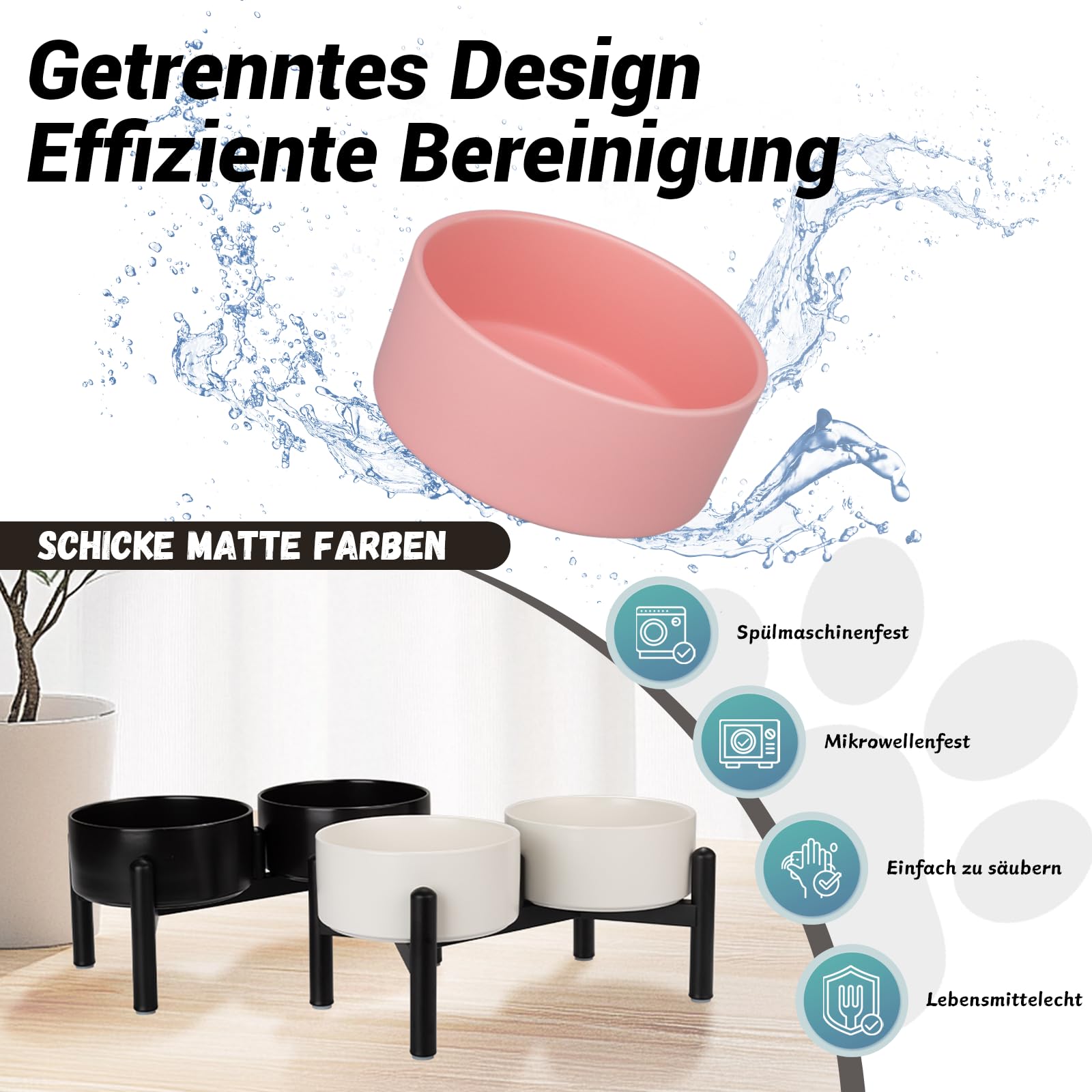 Futternapf Hund Erhöht Hundenapf Set - Doppelte Fressnapf Keramik mit Edelstahlständer - Ideal für Kleine und Mittelgroße Hunde - 660 ml x 2 - Grau