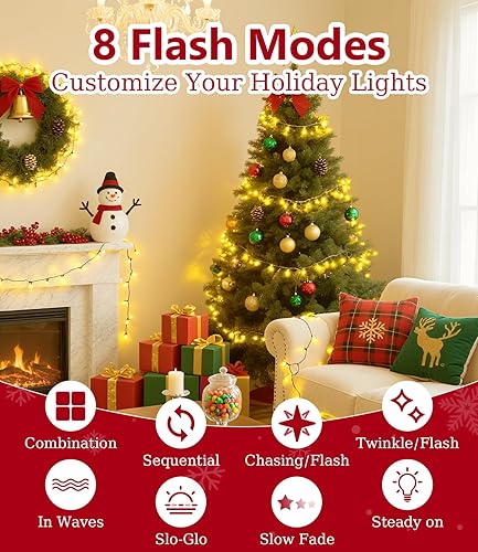 Miniatura 2 de Luces de Navidad blancas cálidas de 82 pies para exteriores con 8 modos, IP44 impermeable, enchufable, para árbol de Navidad, patio, jardín,