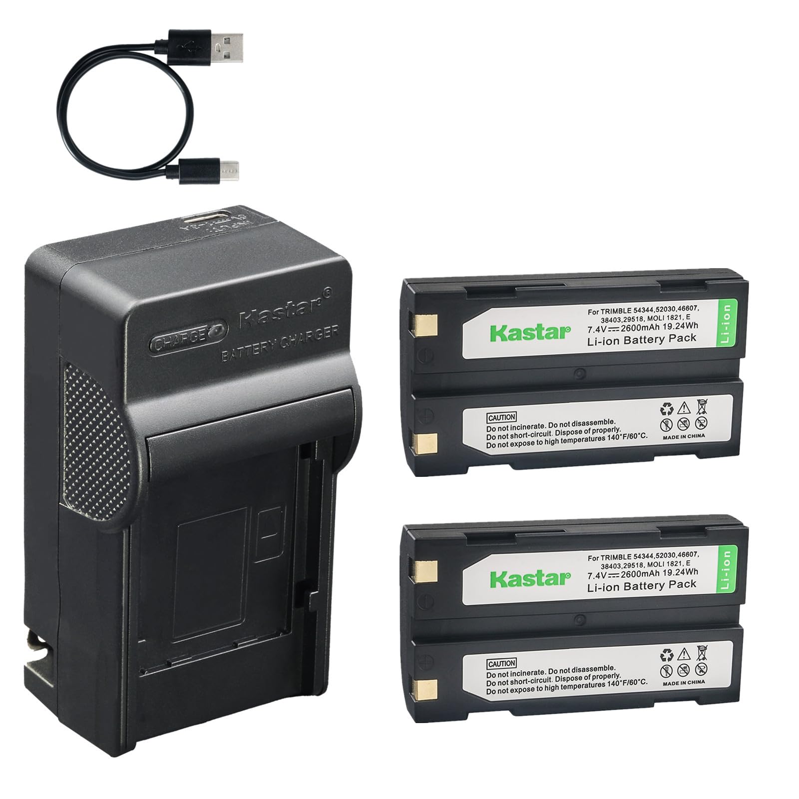 Kastar 2-Pack Battery and AC &amp; USB-C Charger for 1821 Series MCR1821 MCR1821C MCR1821J and 29518 38403 46607 52030 54344 Parts Used in GPS Units Data Collectors Survey Tools Barcode Scanners