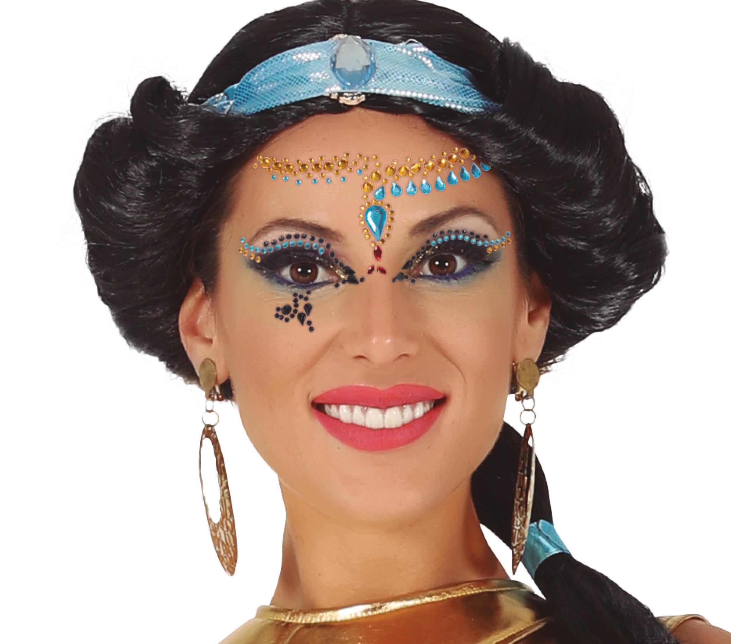 FIESTAS GUIRCA | Egyptian Adhesive Face Jewellery - Makeup for Egyptian Goddess and Cleopatra Fancy Dress - Accessories for Costume Parties and Carnival - (Adult Women) - Blue Gold