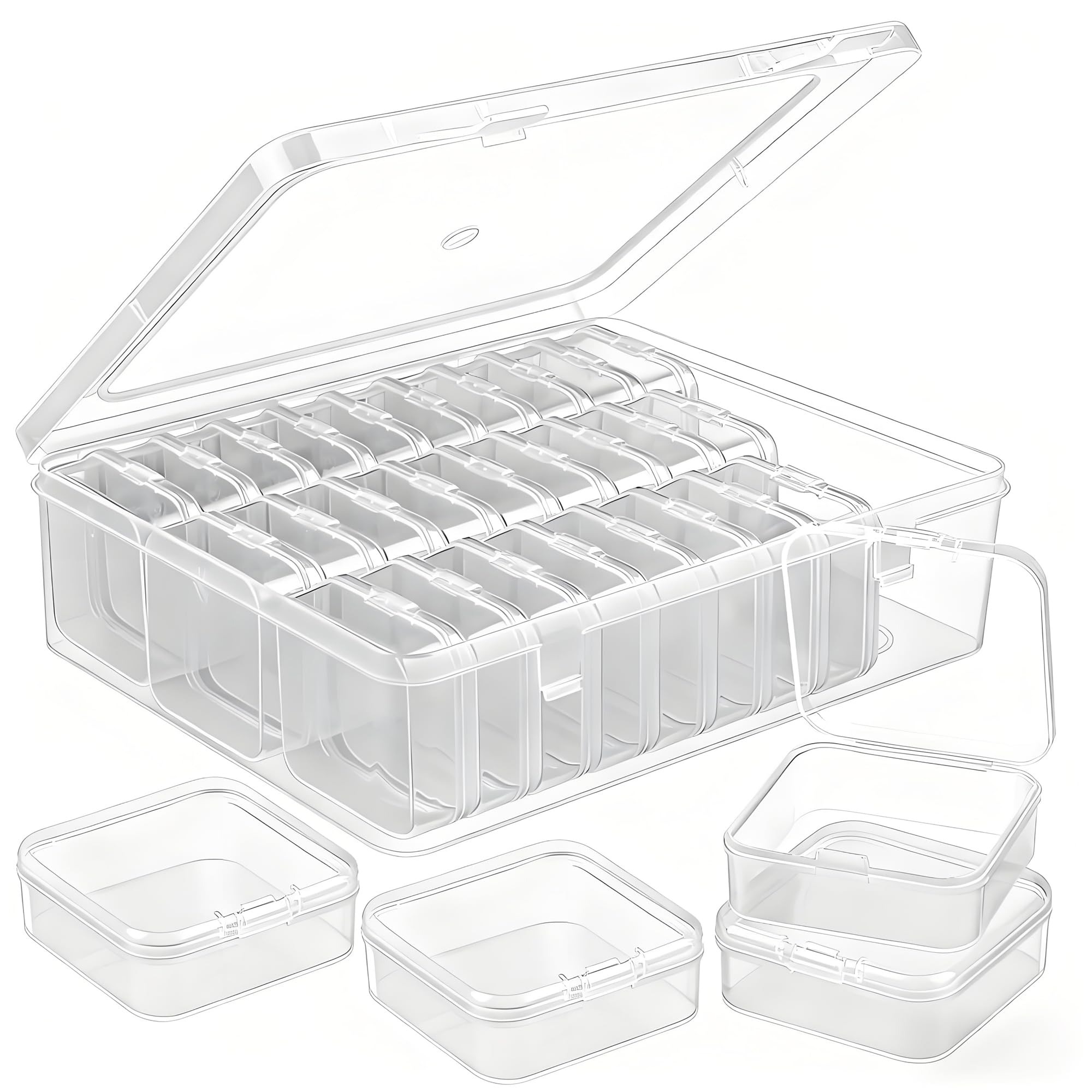 YYGMSS Bead Organizer Box, 31Pcs Small Beads Organizers and Storage Plastic Cases Mini Clear Dimond Storage Containers Boxes with Hinged Lid and