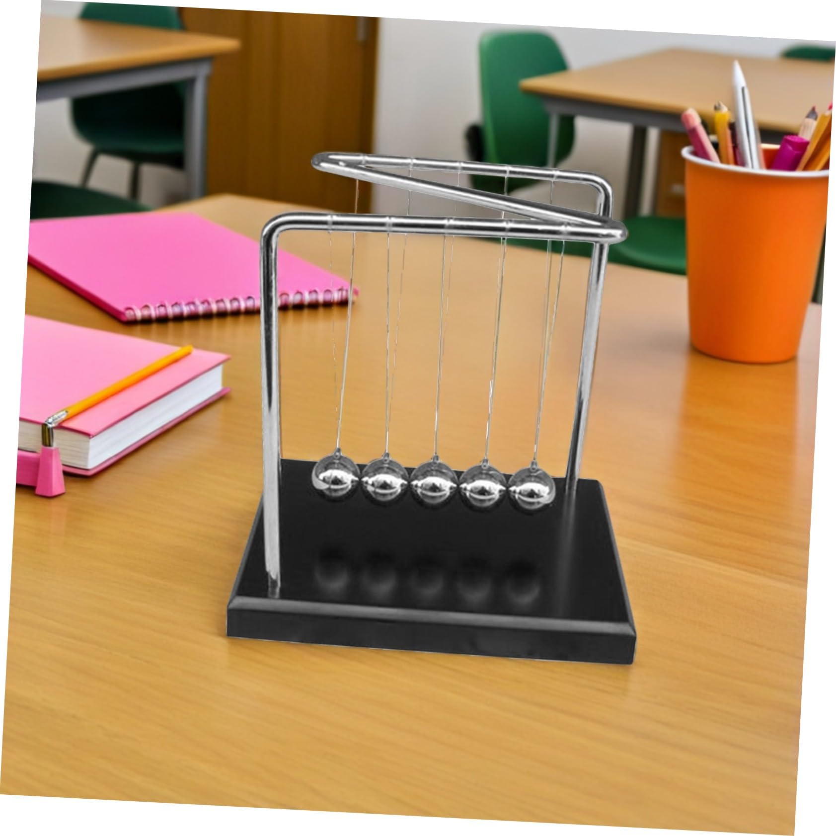 Mikinona Pendule Newton Z Bois Massif Jeu de Billes Oscillantes pour Expérience Physique Décoration Scientifique de Bureau Outil Éducatif de Mouvement Cinétique et Détente