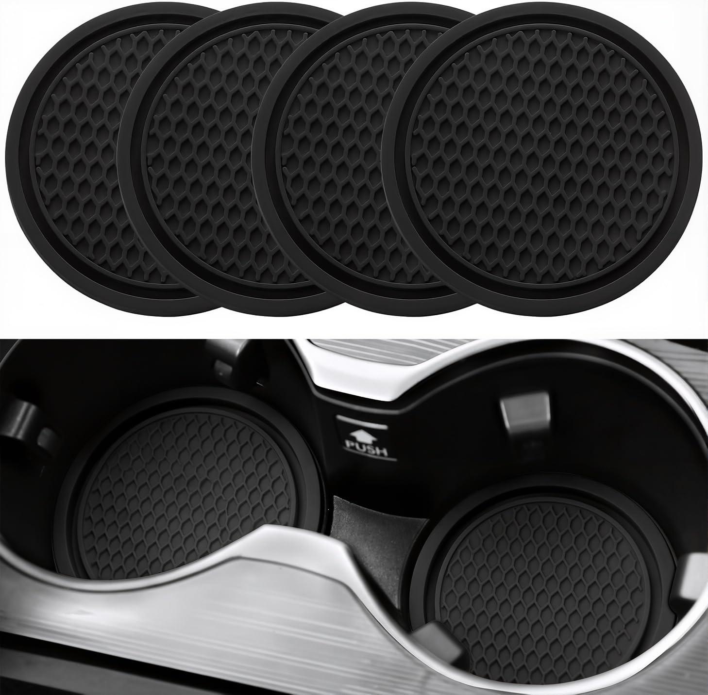SINGARO Car Cup Coaster, 4PCS Universal Non-Slip Cup Holders Embedded in Ornaments Coaster, Car Interior Accessories, Black