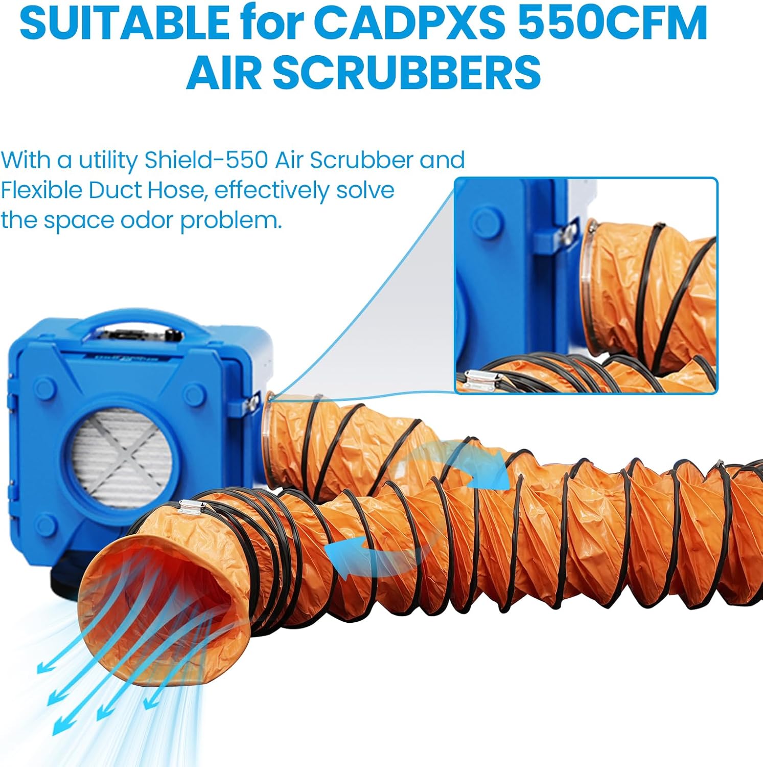 CADPXS 8" PVC Flexible Duct Hose for Shield HEPA 550 Air Scrubber, Easy Storage (8 Inch x 16.4 Feet, Outlet)