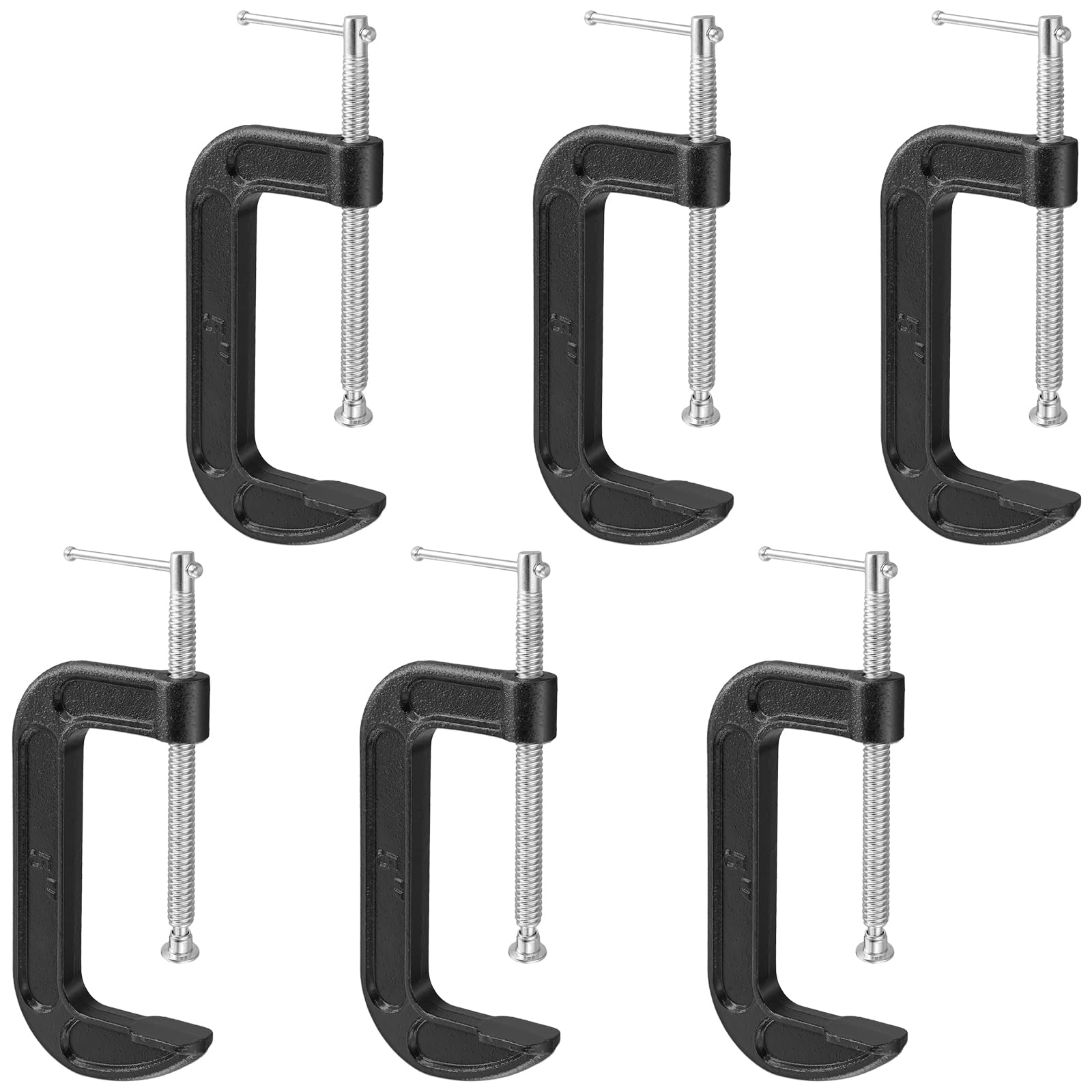 SOUJAP 6 Pack 5 Inch C Clamp, Metal G Clamp for Woodworking and Welding, Black, 125mm Jaw Opening, 55mm Throat Depth