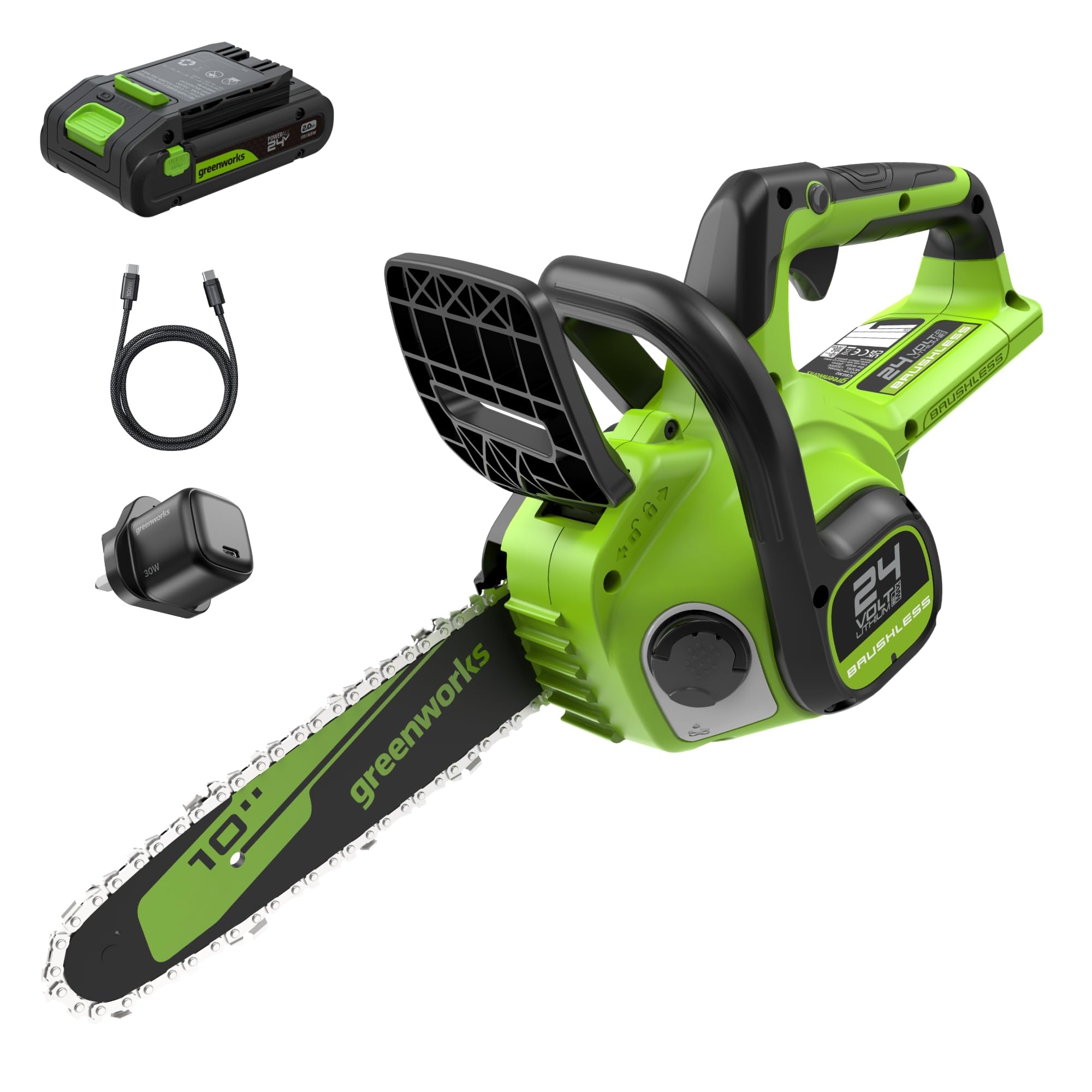 Greenworks 24V 10In Cordless Chainsaw, 25Cm Brushless Electric Battery Chainsaw With Automatic Oiler, 7.8M/S Chain Speed, Tool Only