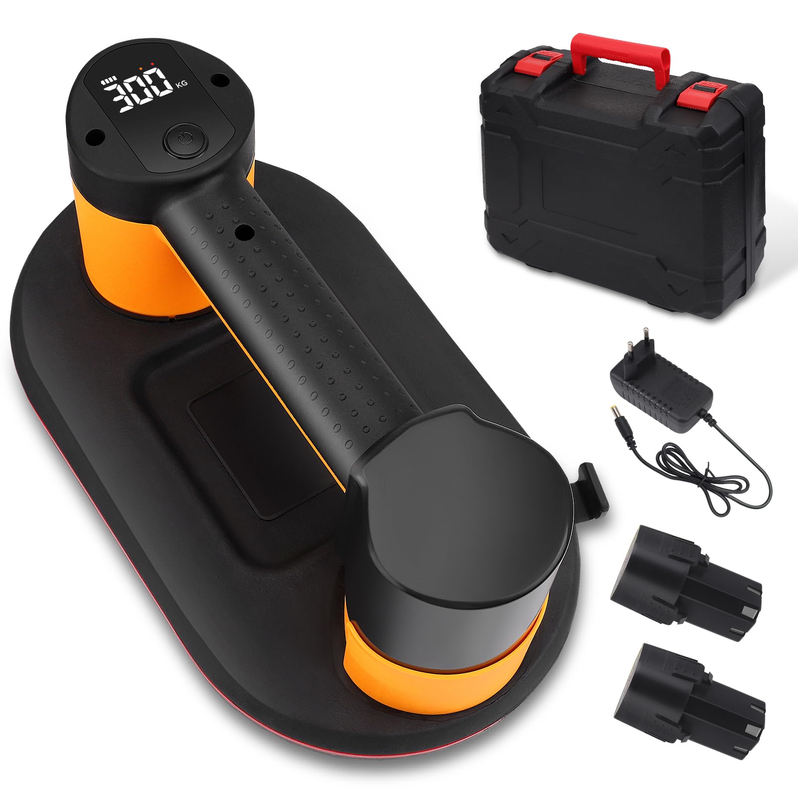 DURDUR Akku-Vakuum-Saugheber – 300 Kg Tragkraft, 24 Cm Durchmesser, Mit 2 Motoren & 4000 MAh Akku – Auto-Nachsauge-Funktion, Für Fliesen, Glas, Metall & Holz – Inkl. Verdicktem Gummiboden (-15°C Bis 70°C)