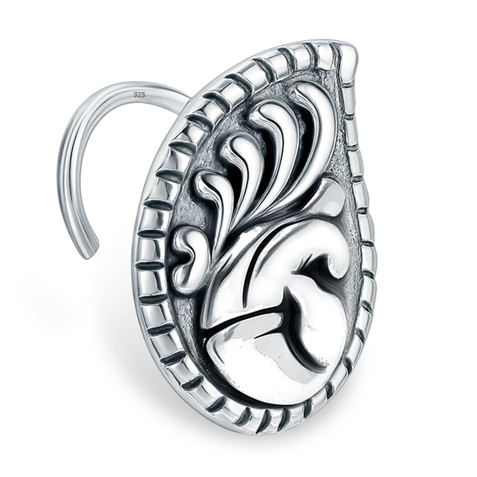 truesilver acpl 925 Sterling Silver Nose Rings for Women | Antique Peacock Embossed Nose Pin | Screw Shaped Nose Studs | Hypoallergenic Nose Piercings Jewelry for Women-picture-24