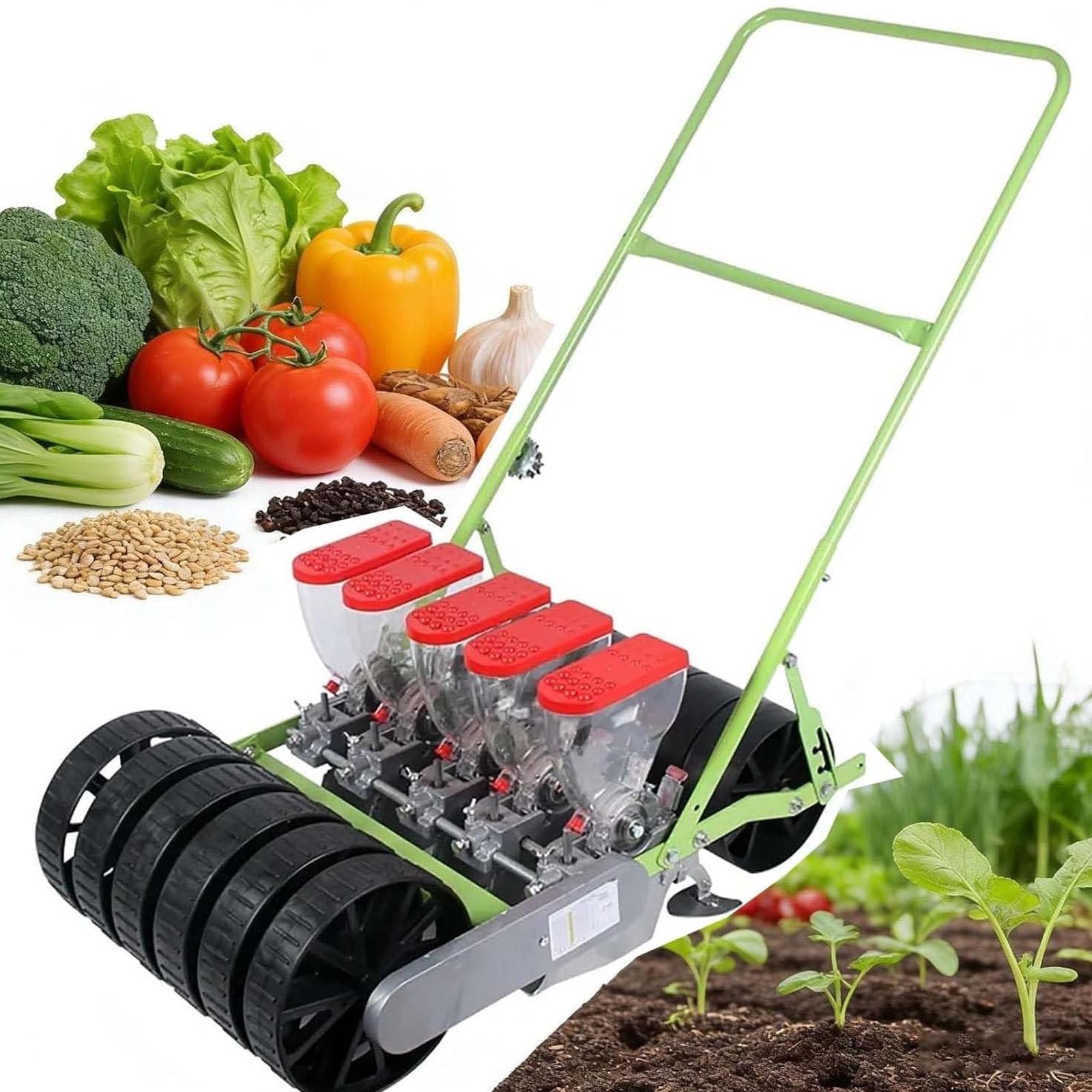 Drmoxin Garden Push Seeder Planter | Hand-Pushed Vegetable Planter| New Portable Manual Seeder Hand-Push Garden Seeder,1/2/3/4/5/6Row Precision Seeder,For Planting In Garden Terraces Hillsides 5row