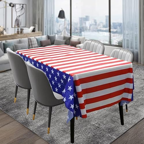 Miniatura 2 de Atoplutly Paquete de 3 manteles de plástico con bandera estadounidense, manteles desechables para el 4 de julio, para barbacoa, picnic, cumpleaños,