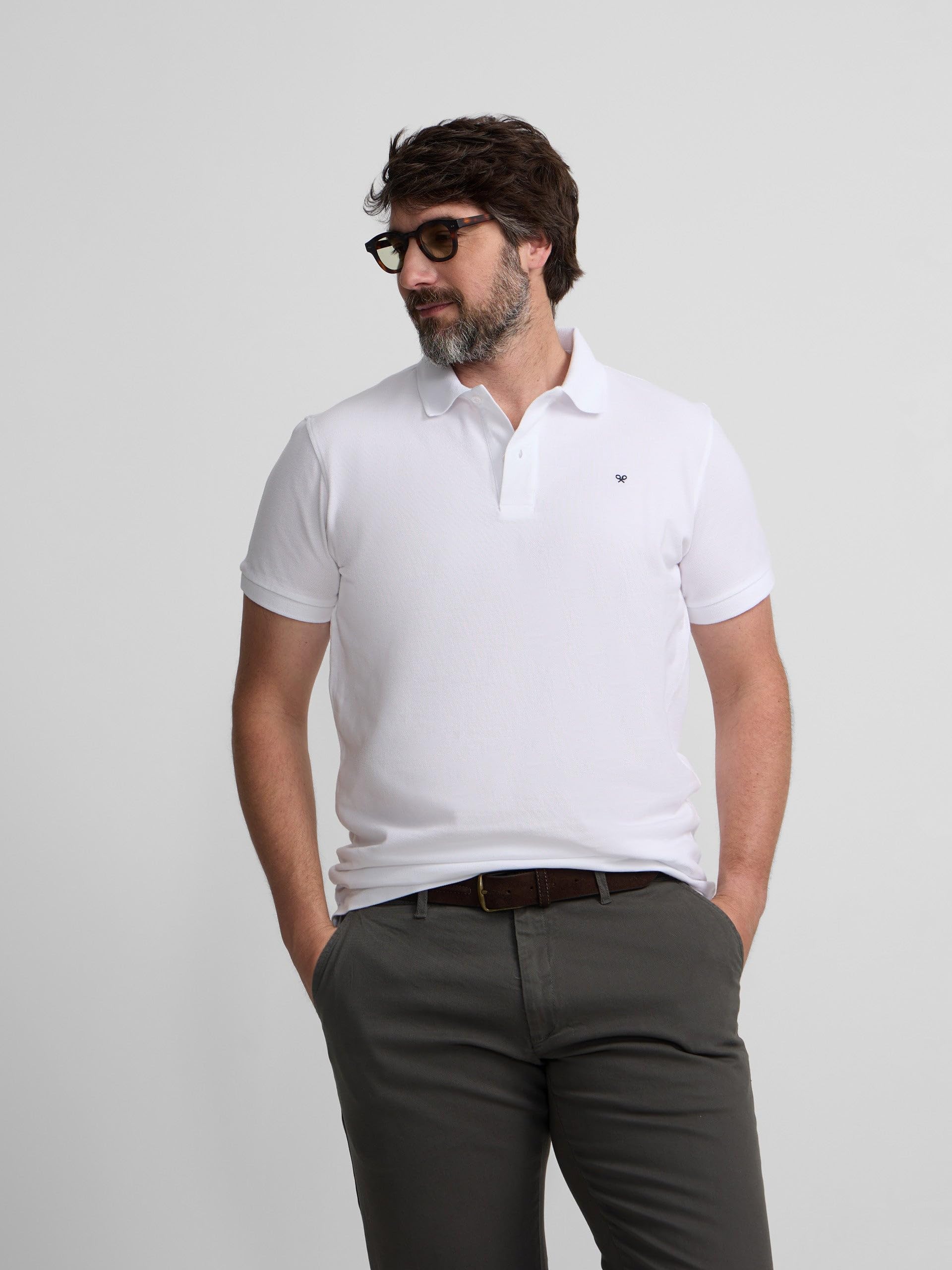 SILBON Polo Clásico Liso Blanco Manga Corta para Hombre Talla M