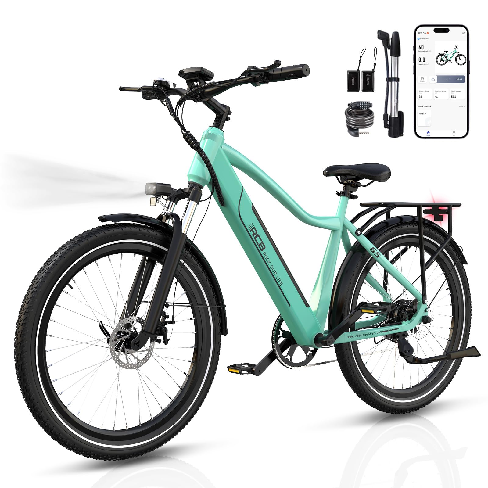 RCB G5 27,5" Adult E Bike, Mountain E-Bike, Motor 250W, Max Speed 25km/h, NFC/APP Start, Reichweite 80km, Geeignet für Männer und Frauen Commuter Riding