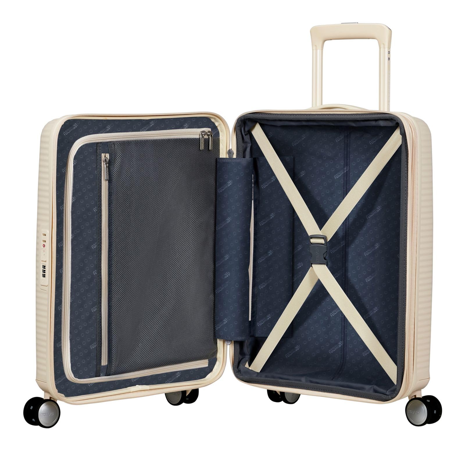 American Tourister carrello Soundbox Spinner 55/20 TSA EXP Trolley Coconut Sand avorio