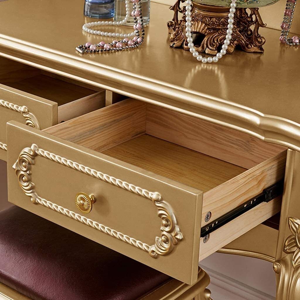 Amazon.com - KYTGFH Luxurious Makeup Vanity Desk,Gold Dressing Table with  Vanity Mirror Drawers Stool for Makeup Bedroom Set 36.6x18.1x61.8inch