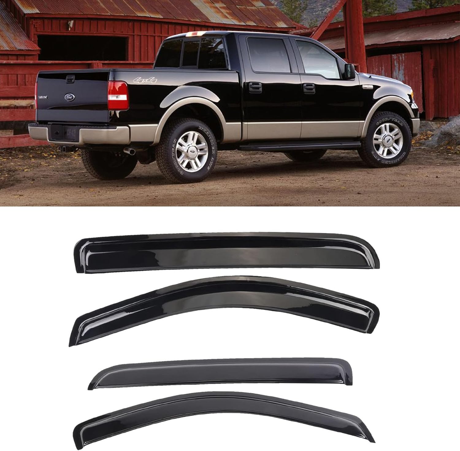 Window Visor Wind Deflector Out-Channel Rain Guards Set for 2004-2008 F-ord F-150 Super Crew 2006-2008 Lincoln Mark LT Super Crew 4pcs Vent Guard Shade 94443 car Window Vent 2004-2008 F-ord F-150 Super/Crew Cab