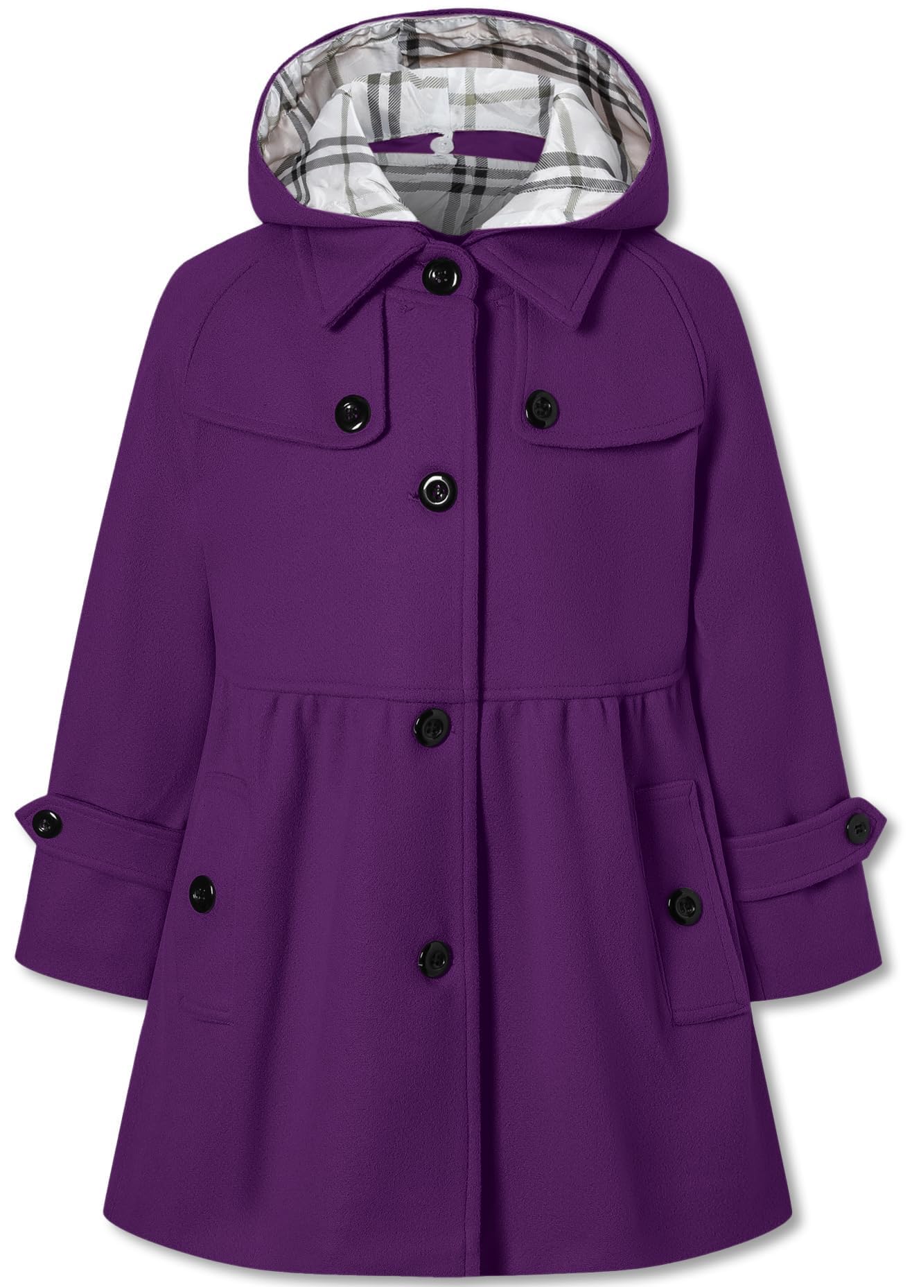 Betusline Girls' Dress Coat Hoodie Wool Blend Coats Fall Winter Peacoat
