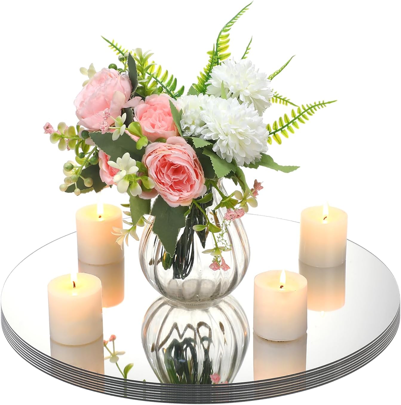 Amyhill 8 Pcs Round Mirrors for Centerpieces Table Decorations 16\" Glass Circle Mirrors Tray Candle Plates for Wedding Baby Shower Birthday Party Bulk Supplies(16 Inch)