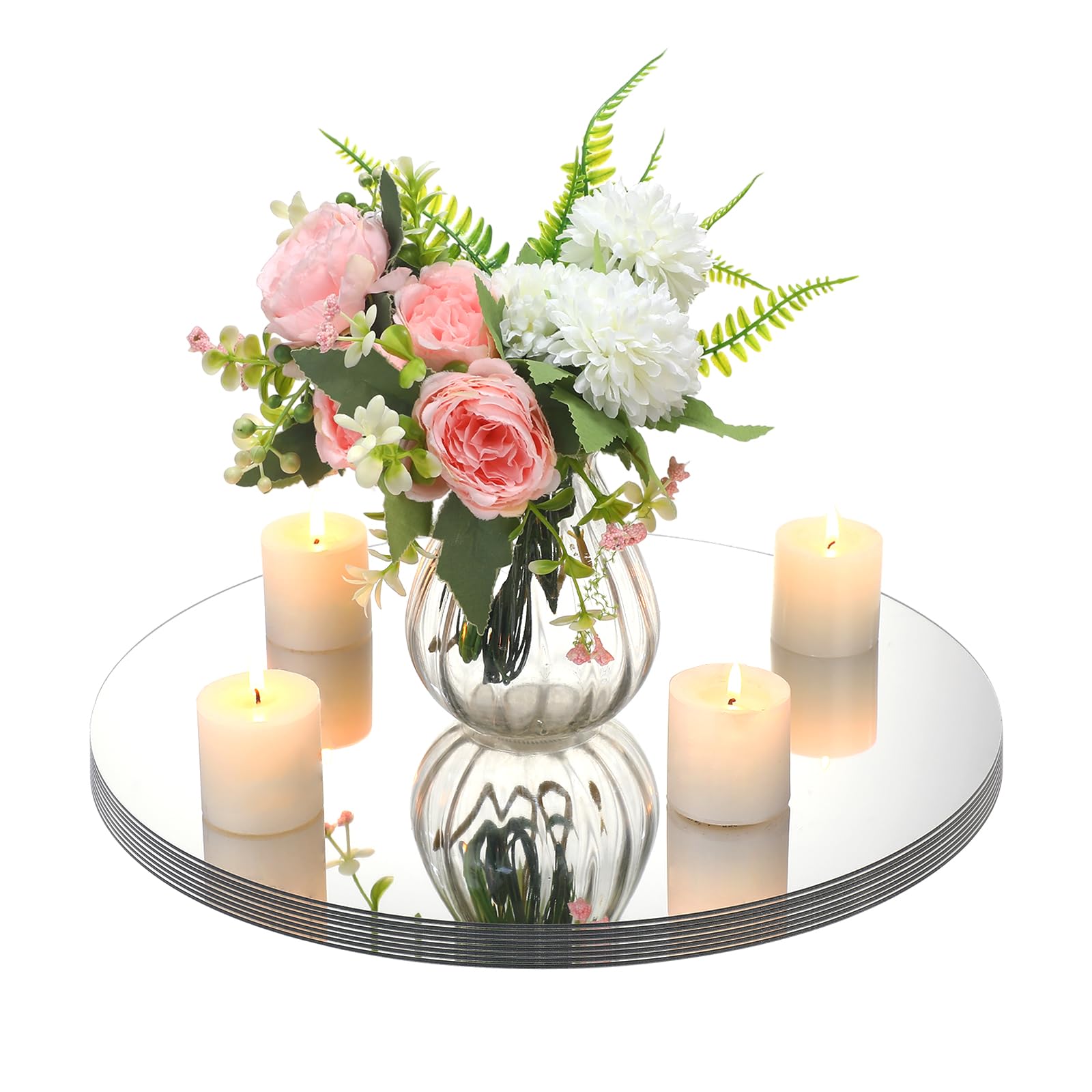 Photo 1 of Amyhill 8 Pcs Round Mirrors for Centerpieces Table Decorations Acrylic Circle Mirrors Tray Candle Plates for Wedding Baby Shower Birthday Party Bulk Supplies(16 Inch)