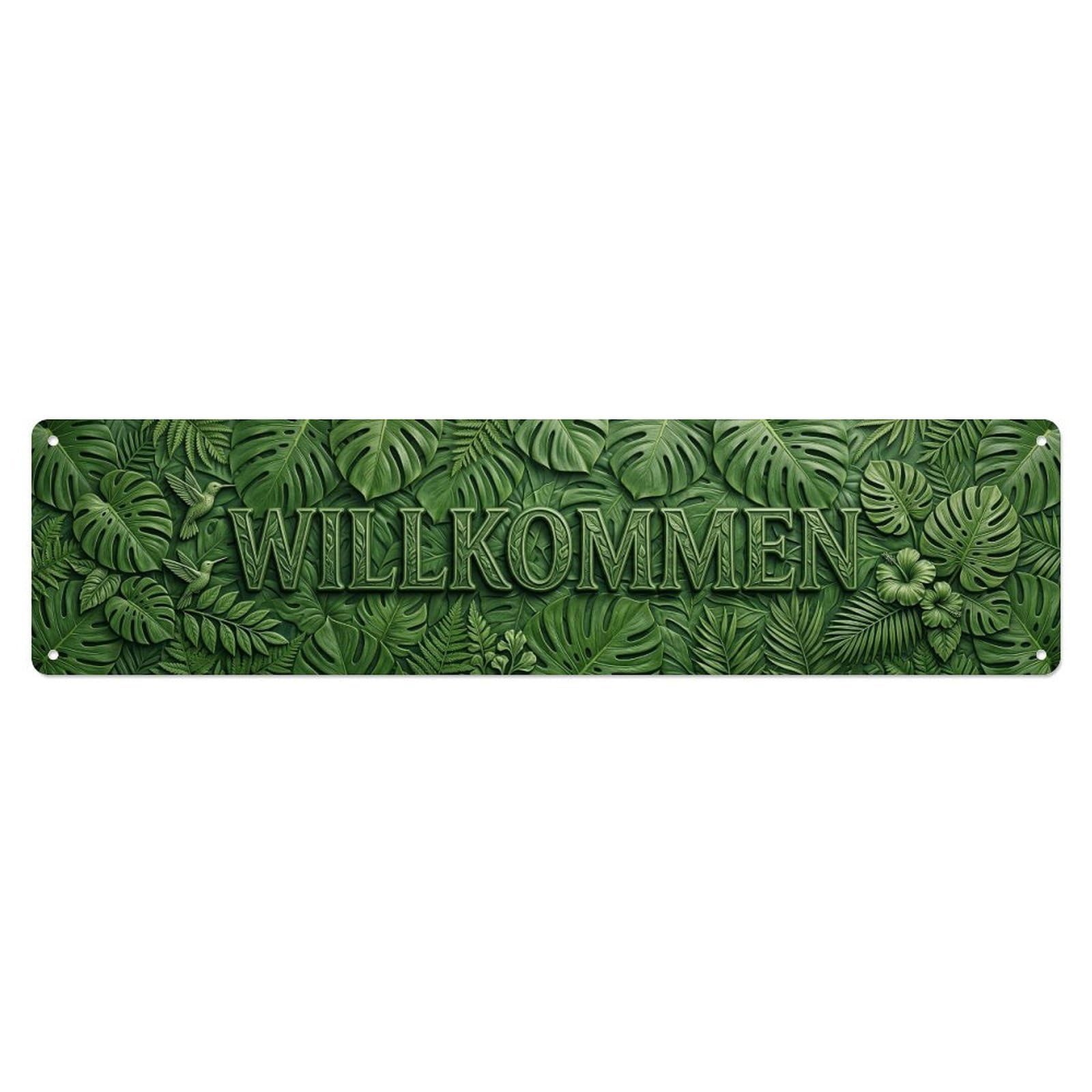 Tropical Monstera Leaf Botanical Welcome Metal Tin Skinny Sign Plaque Wall Decor for Cafe, Club Bar, Office, Home Garden Metal Poster 4x16Inch