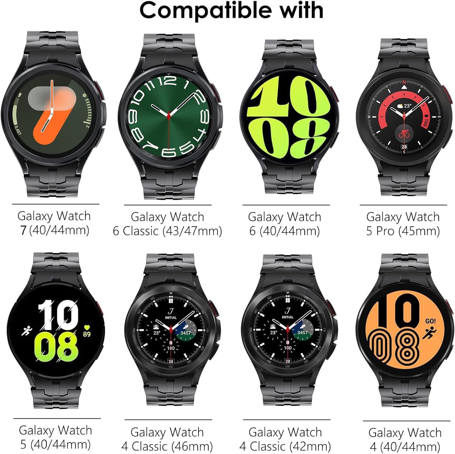 WINGLE Metal Bands for Samsung Galaxy Watch 7 6 5 4 Band Galaxy Watch 6 Classic/5 Pro/4 Classic/FE Band Men 47mm 43mm 45mm 44mm 40mm 46mm 42mm, No Gap Solid Stainless Steel Link Bracelet, Black - Image 2