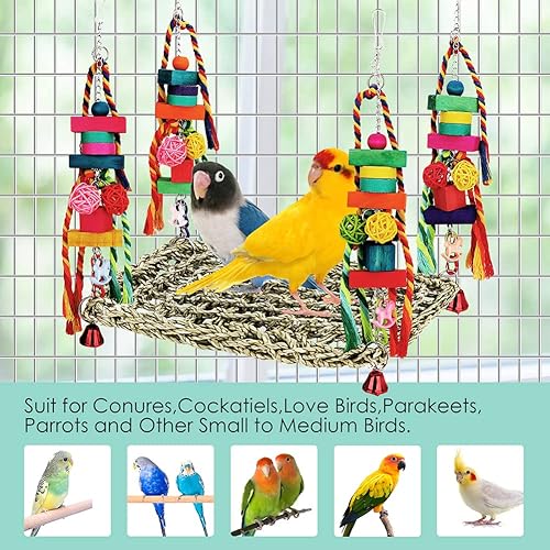 Miniatura 3 de Juguetes para pájaros, juguetes de periquitos, juguetes Conure, juguete de pared de forrajeo de pájaros, hamaca tejida de hierba marina, columpio