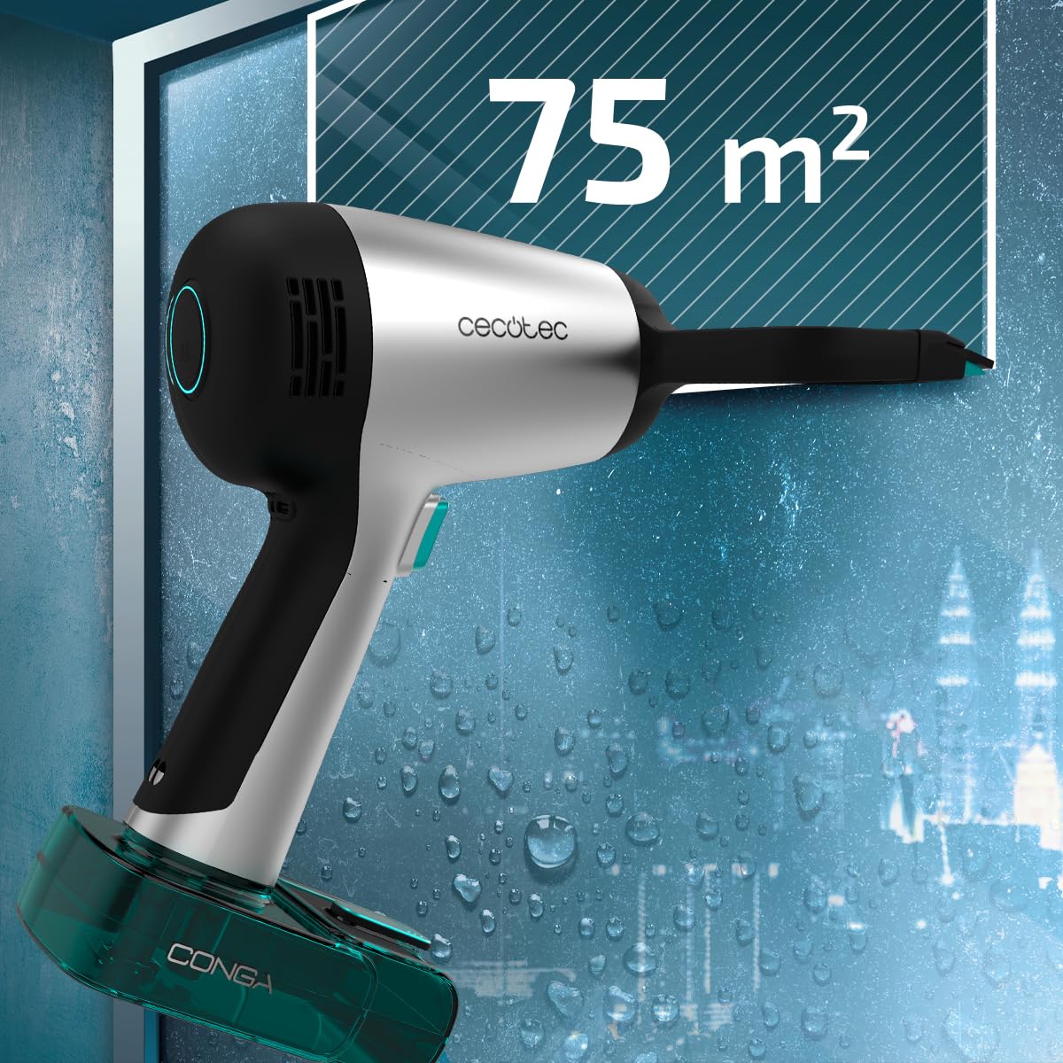 Cecotec Nettoyeur de vitres sans fil Conga Rockstar 3700 Glass. 15 W, pulvérise, nettoie et aspire, autonomie de 30 min, buse de 220 mm, réservoir de récupération d’eau, 75 m²