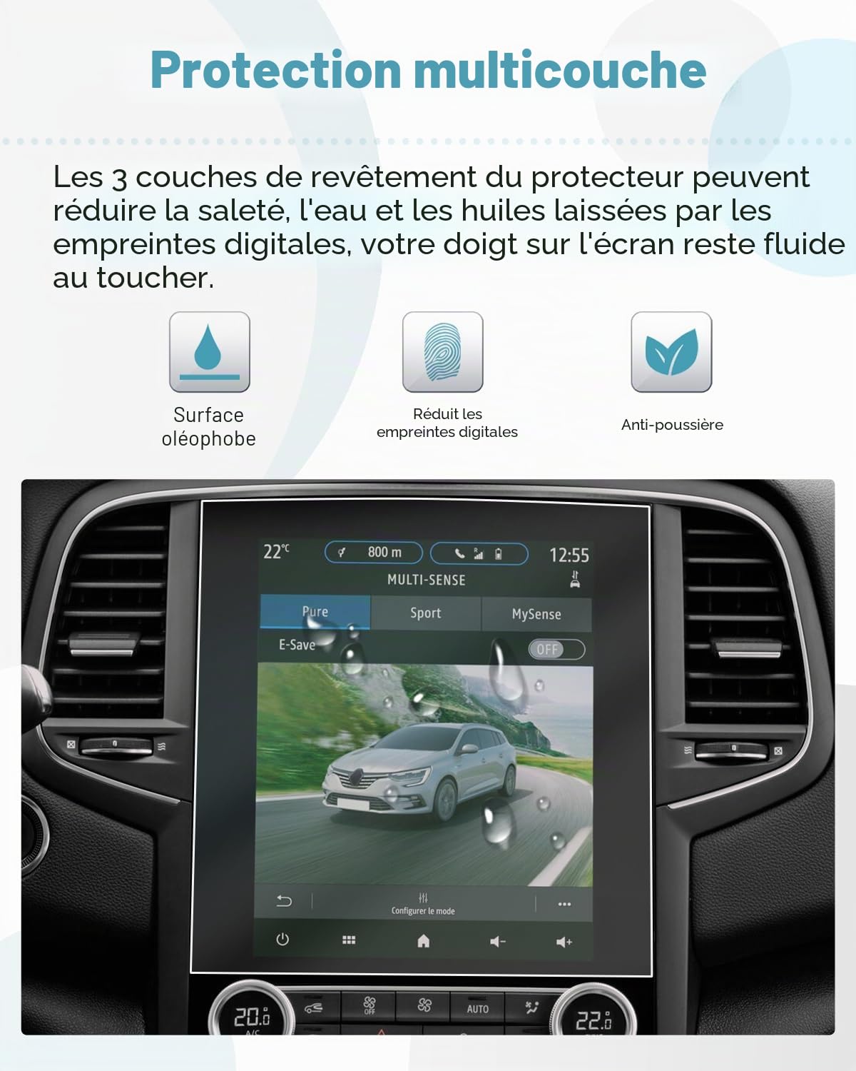 CDEFG Lot de 2 films de protection d'écran compatibles avec Renault Megane 4 2020-2024 - Résistant aux rayures 4H - 9,3" - Easy Link GPS - Megane IV RS 2024