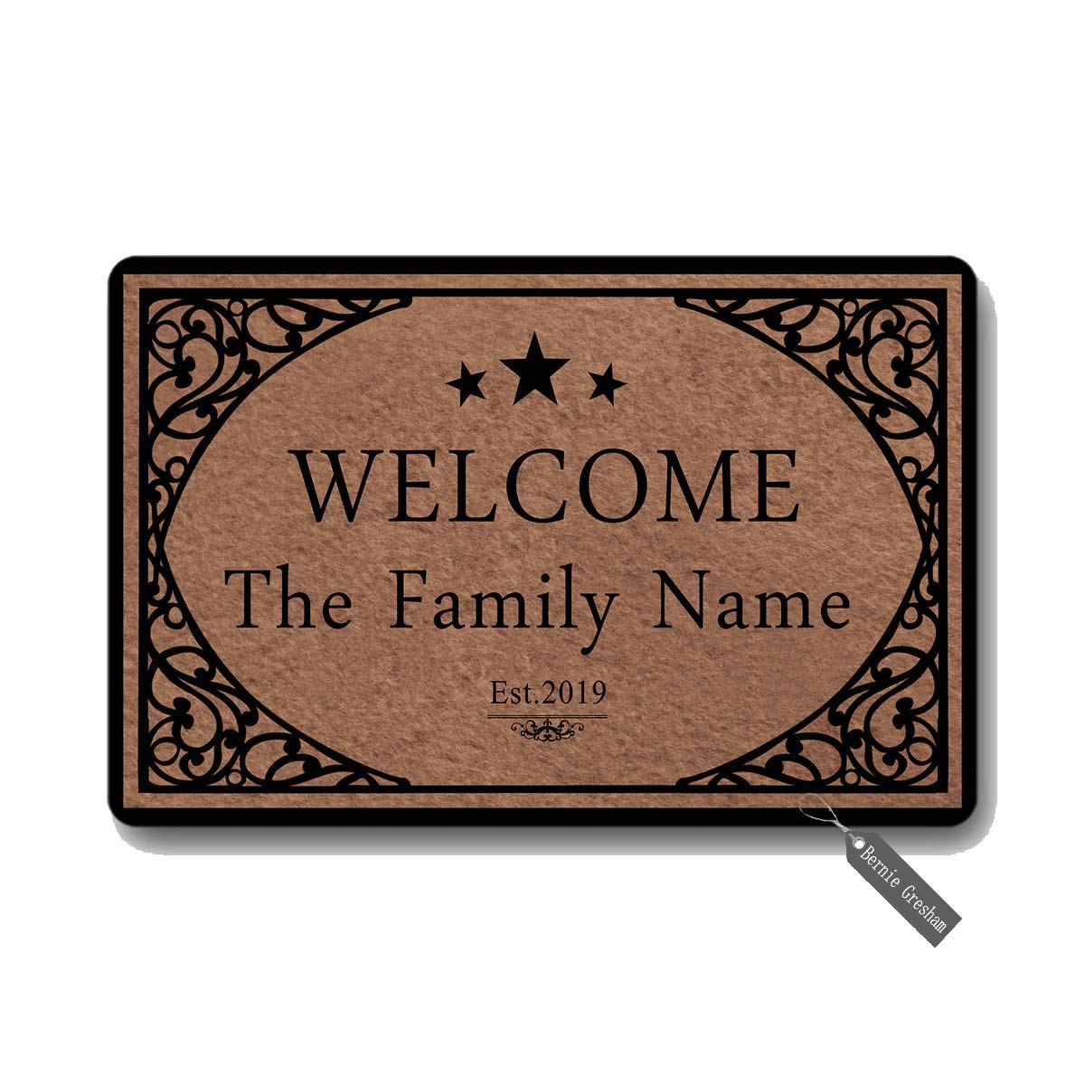 Bernie Gresham Welcome Doormat The Family Name or Any Word Personalized Custom Outdoor/Indoor Funny Doormat Floor Door Mat Non Slip Mats Bathroom Kitchen Decor Area Rug for Entrance 18 X 30 inch